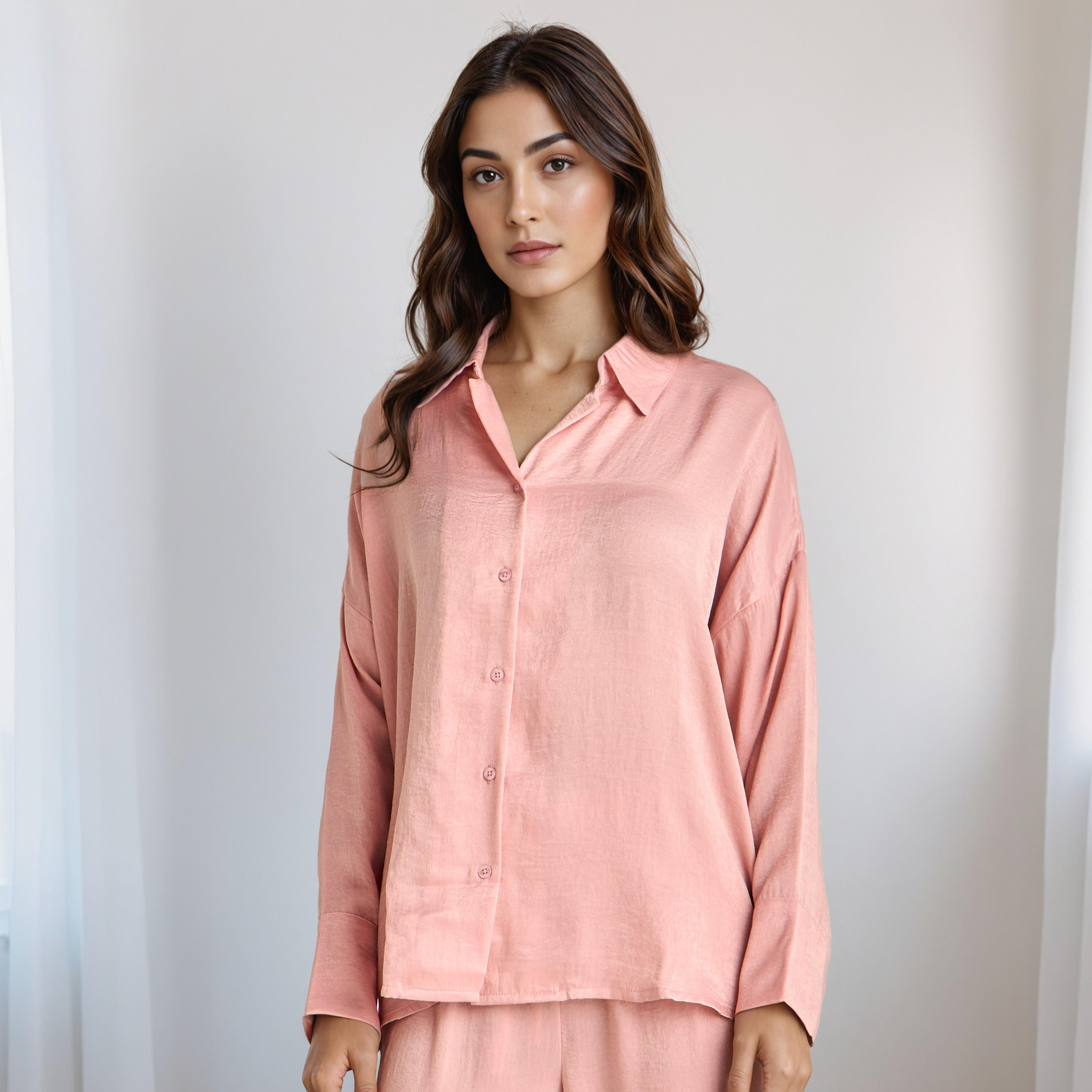 Pyjama Set Collared Shirt & Trousers Polyester-women-clothing-nightwear-pyjamas-longsets-image-2