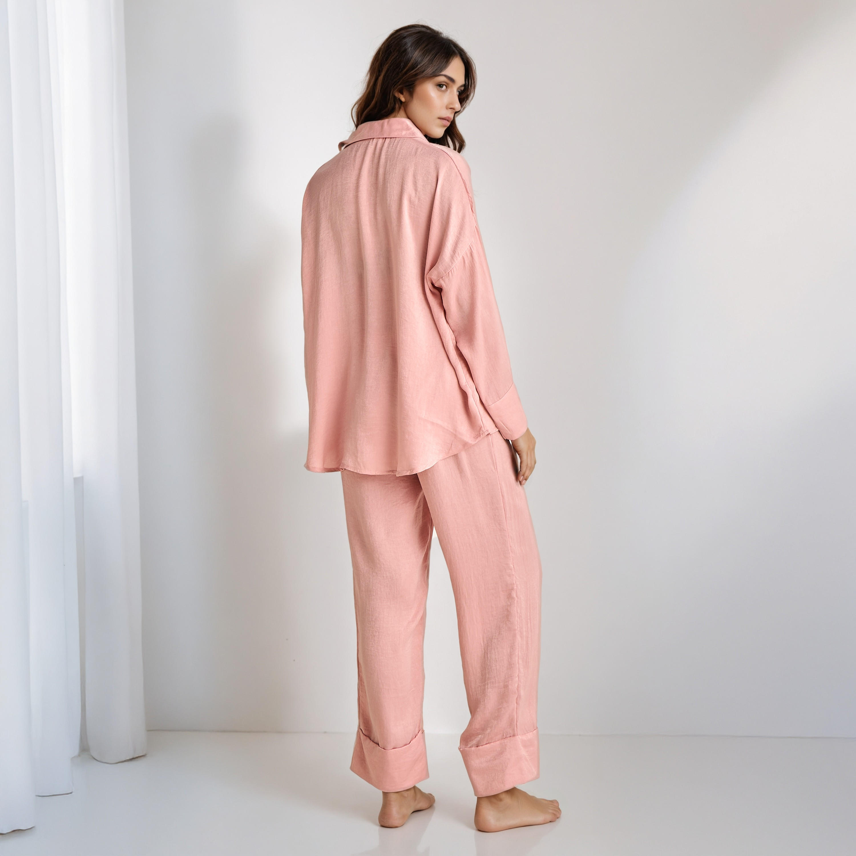 Pyjama Set Collared Shirt & Trousers Polyester-women-clothing-nightwear-pyjamas-longsets-image-4