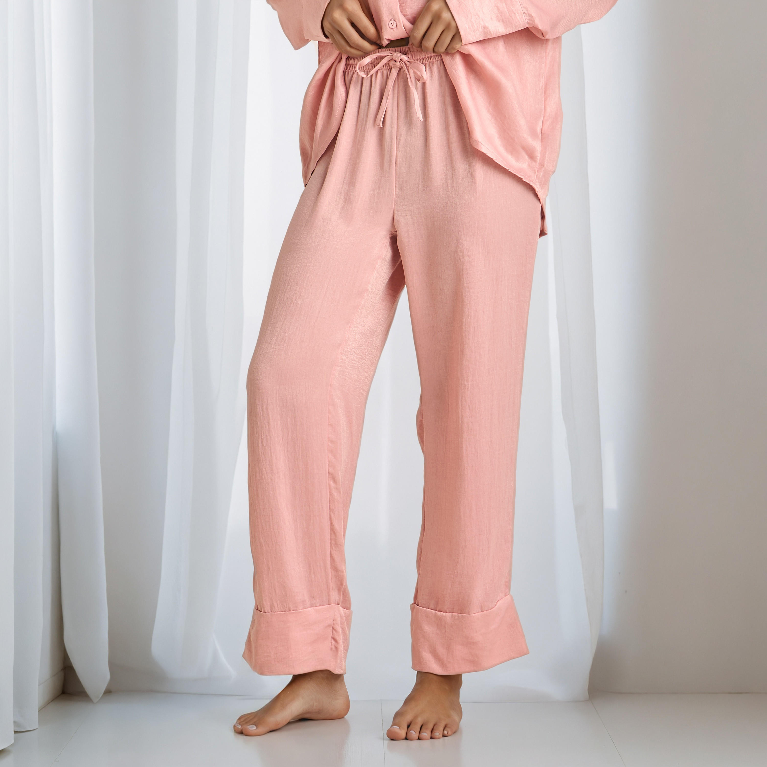 Pyjama Set Collared Shirt & Trousers Polyester-women-clothing-nightwear-pyjamas-longsets-image-5