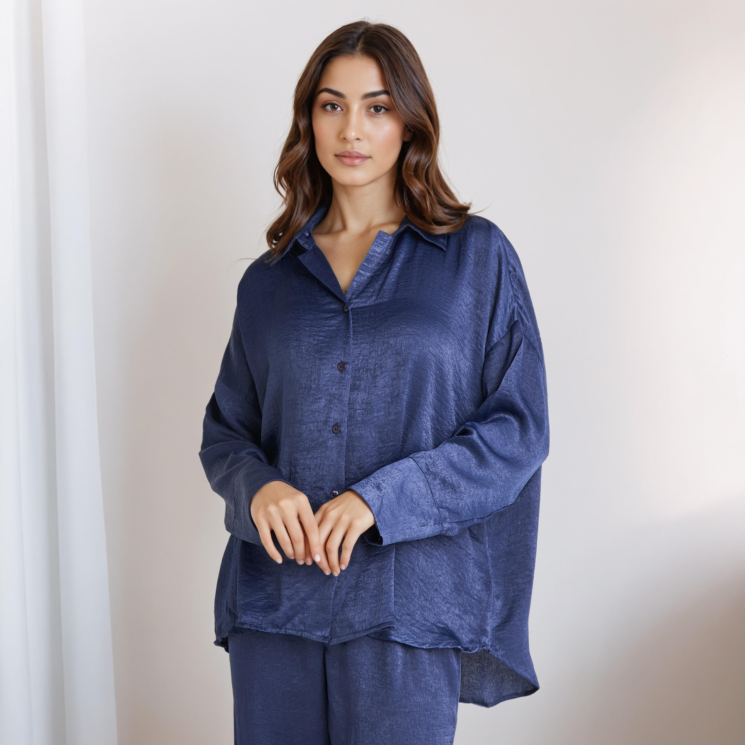Pyjama Set Collared Shirt & Trousers Polyester-women-clothing-nightwear-pyjamas-longsets-image-2