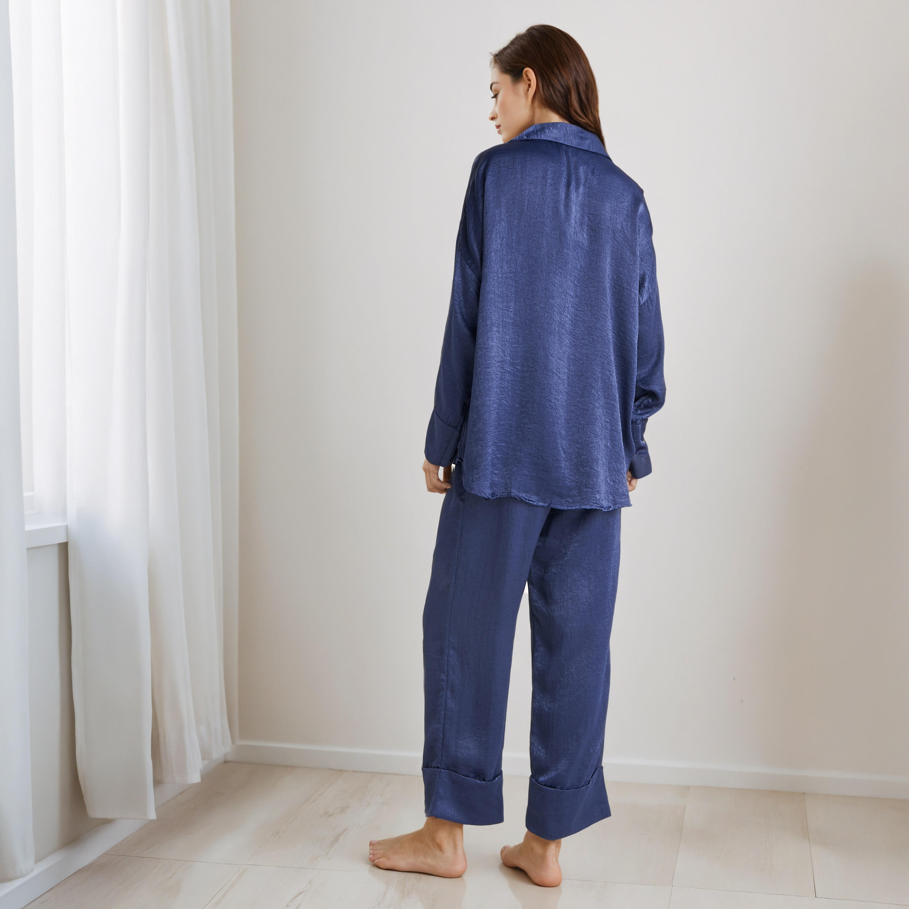 Pyjama Set Collared Shirt & Trousers Polyester-women-clothing-nightwear-pyjamas-longsets-image-3