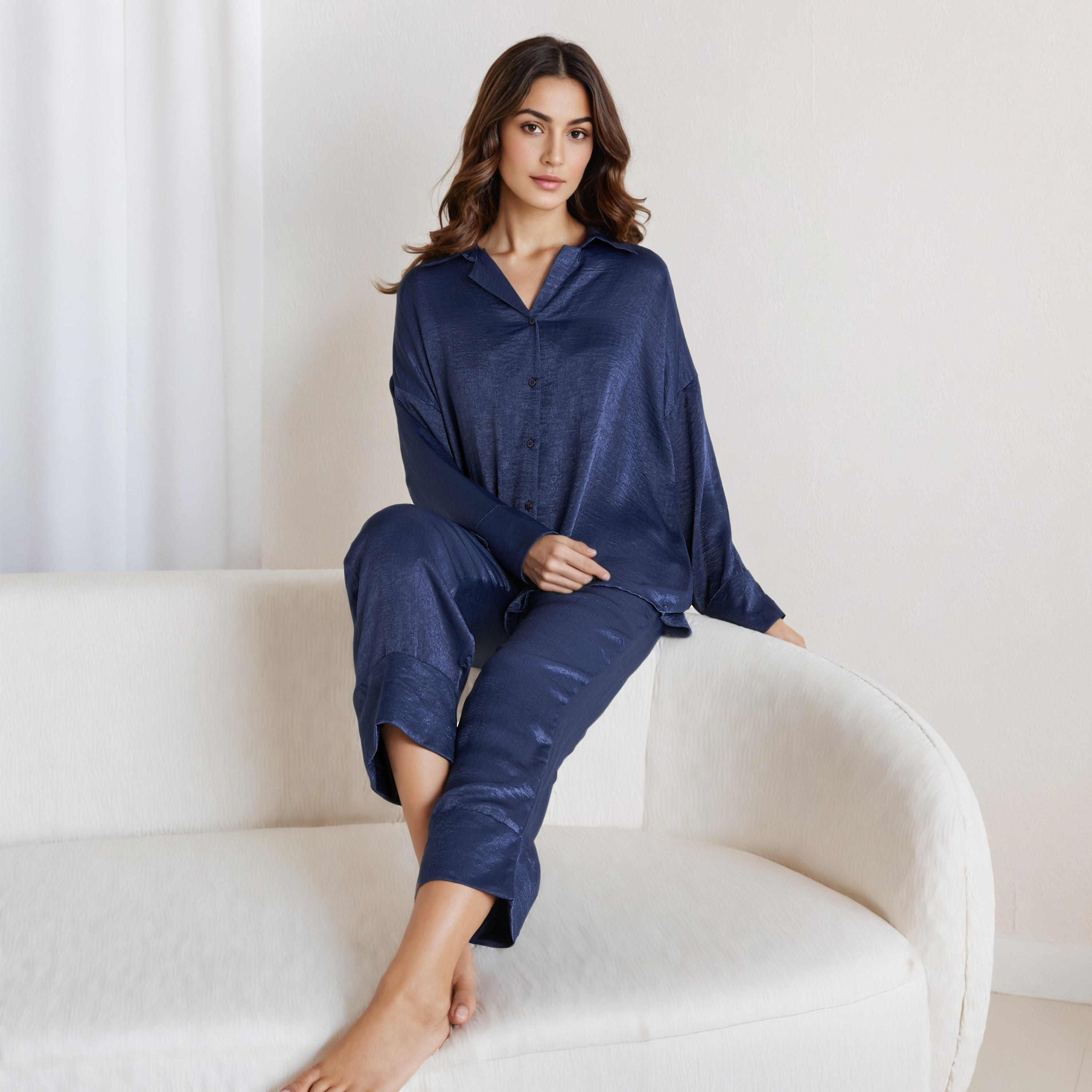 Pyjama Set Collared Shirt & Trousers Polyester-women-clothing-nightwear-pyjamas-longsets-image-7