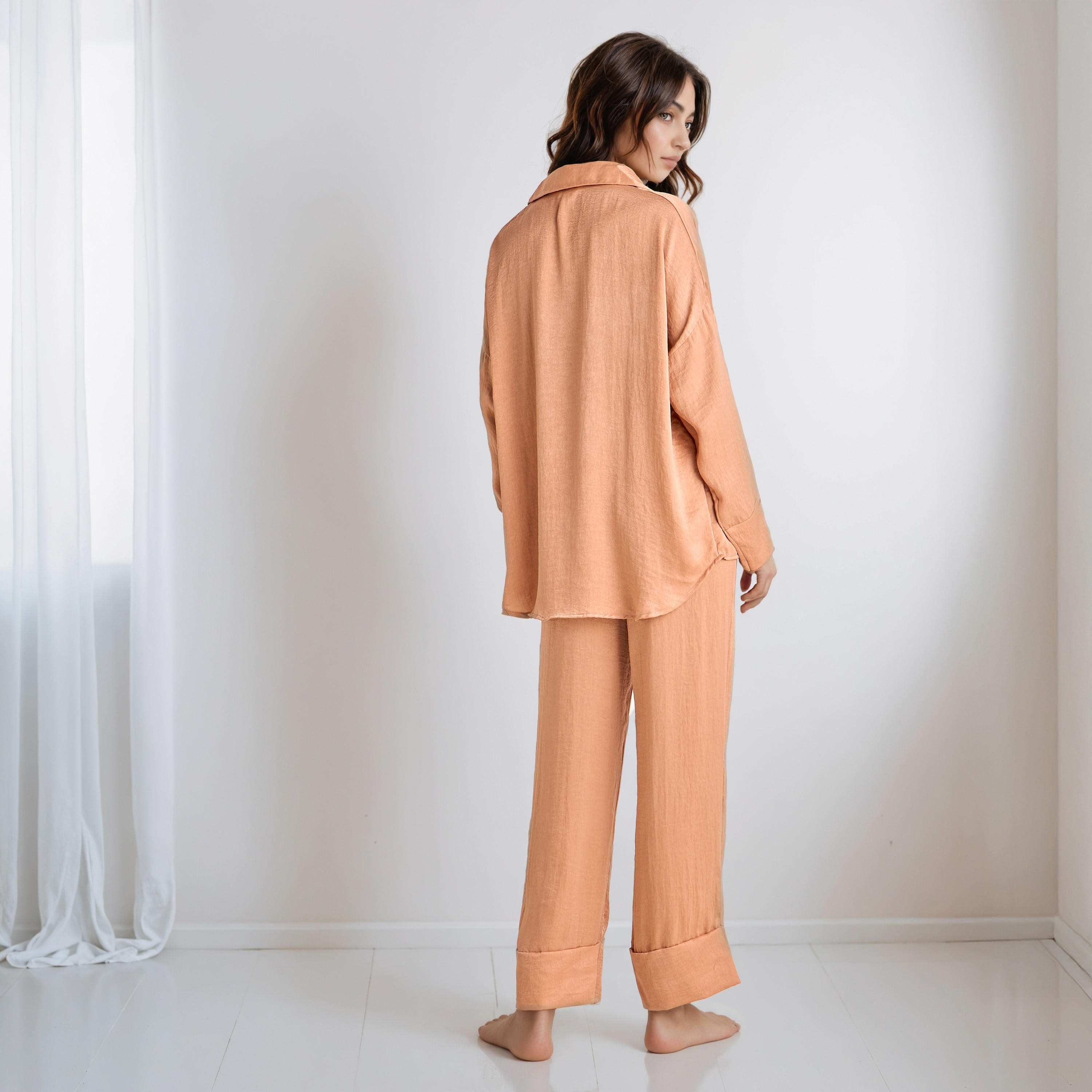 Pyjama Set Collared Shirt & Trousers Polyester-women-clothing-nightwear-pyjamas-longsets-image-3