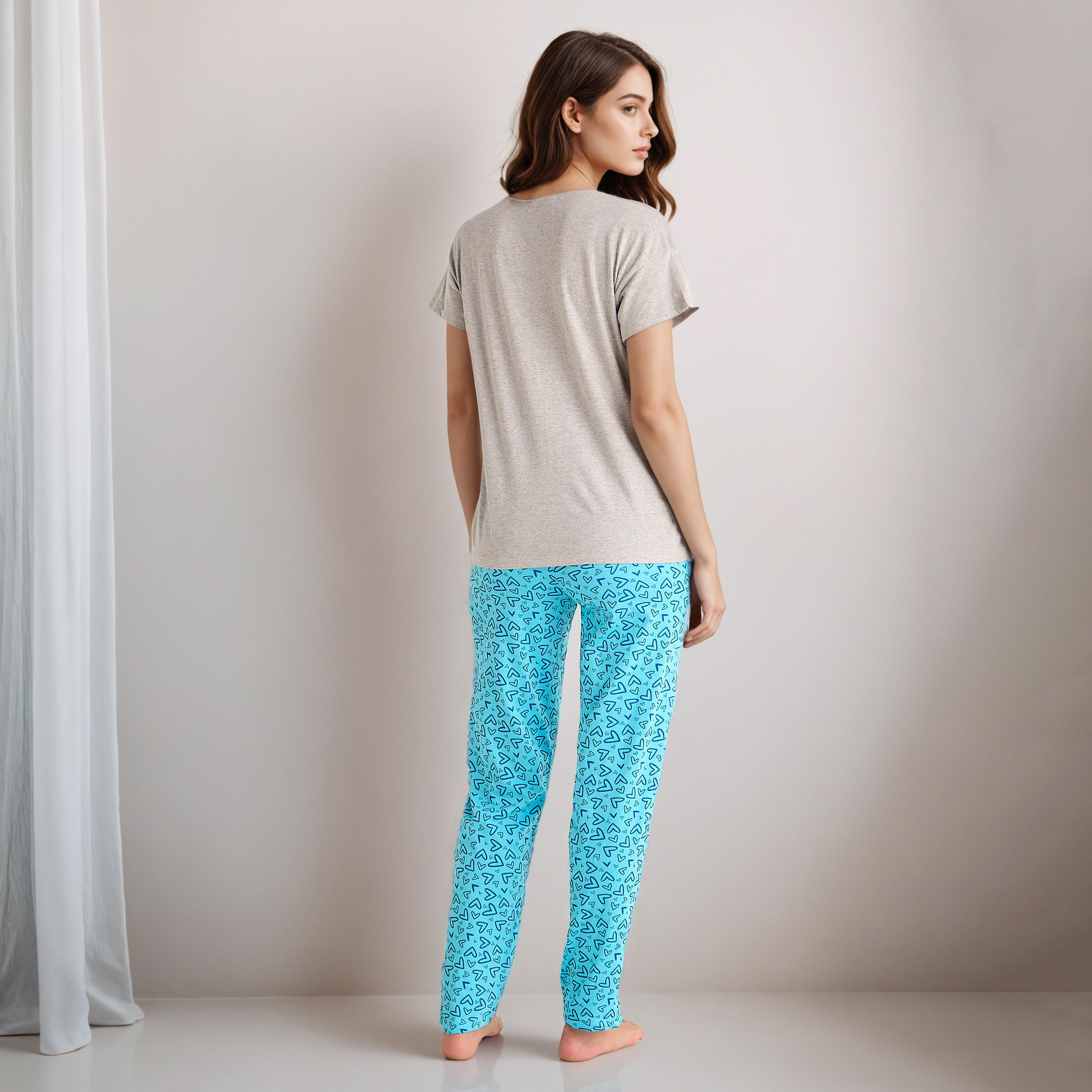 طقم بيجاما قطن تيشيرت وبنطلون-women-clothing-nightwear-pyjamas-longsets-image-4