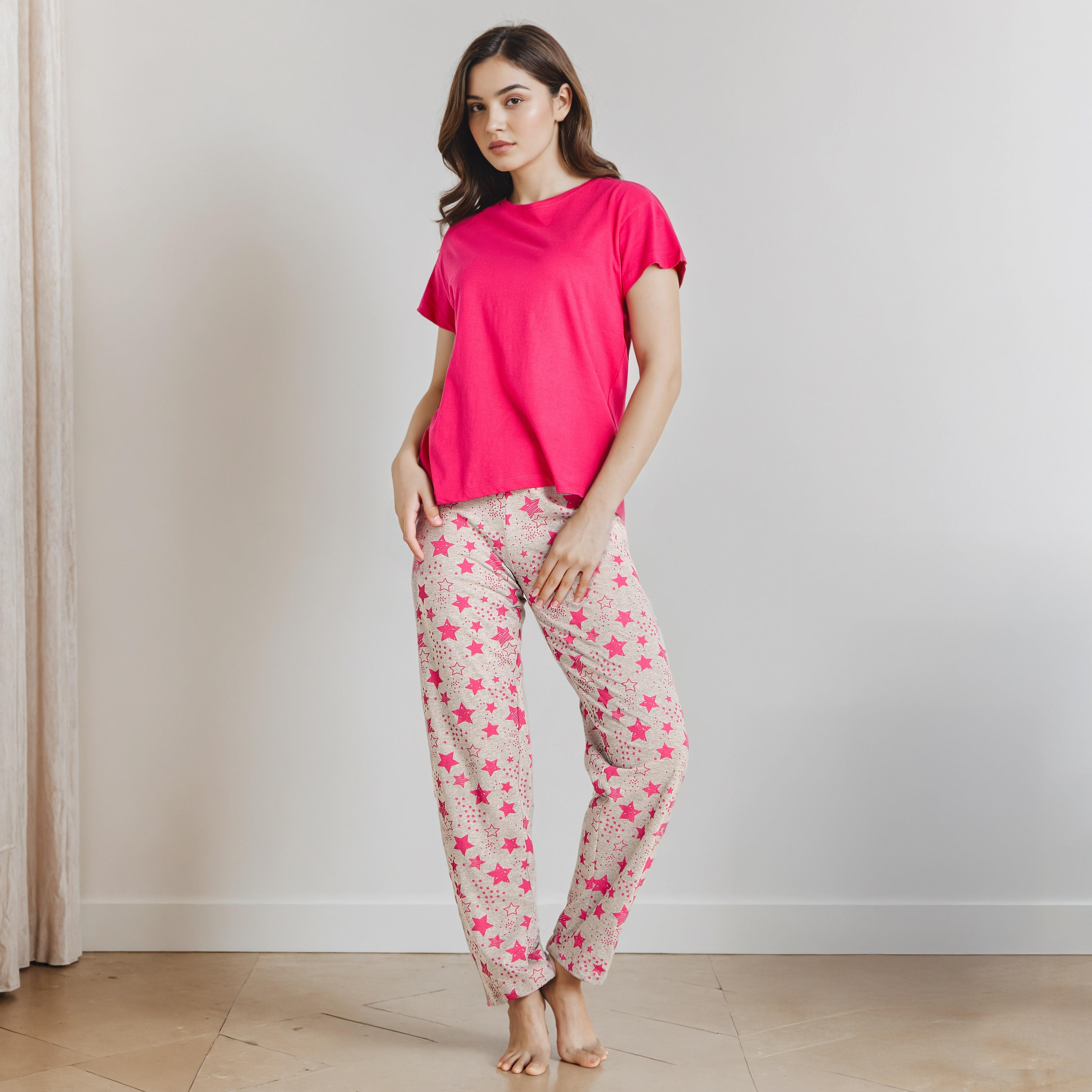 طقم بيجاما قطن تيشيرت وبنطلون-women-clothing-nightwear-pyjamas-longsets-image-1