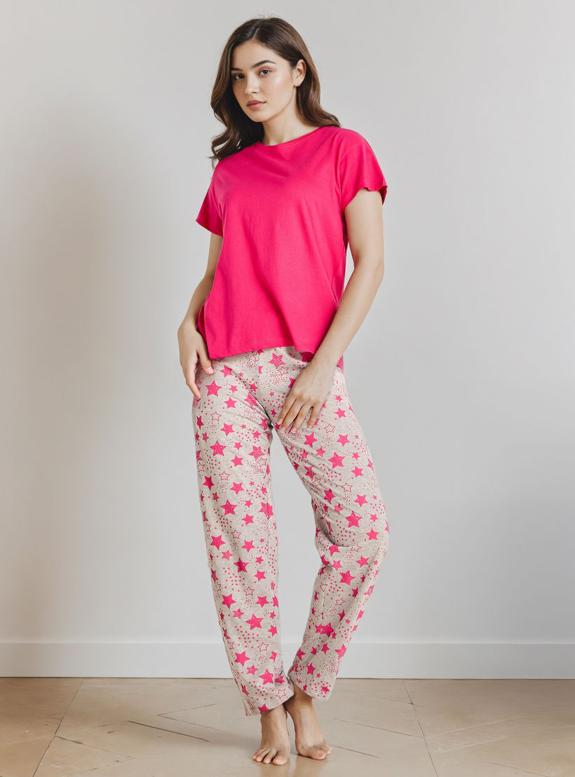 طقم بيجاما قطن تيشيرت وبنطلون-women-clothing-nightwear-pyjamas-longsets-image-1