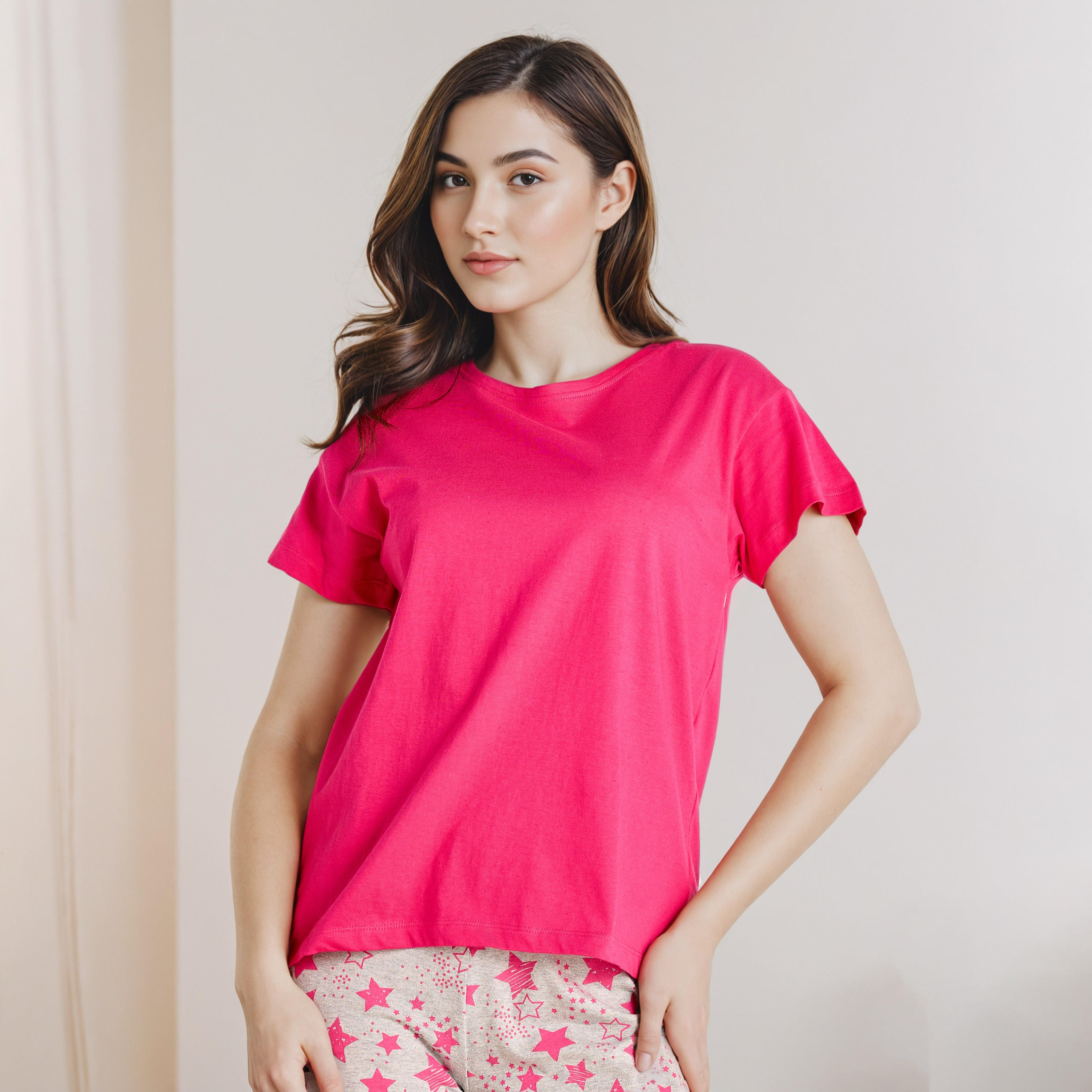 طقم بيجاما قطن تيشيرت وبنطلون-women-clothing-nightwear-pyjamas-longsets-image-2