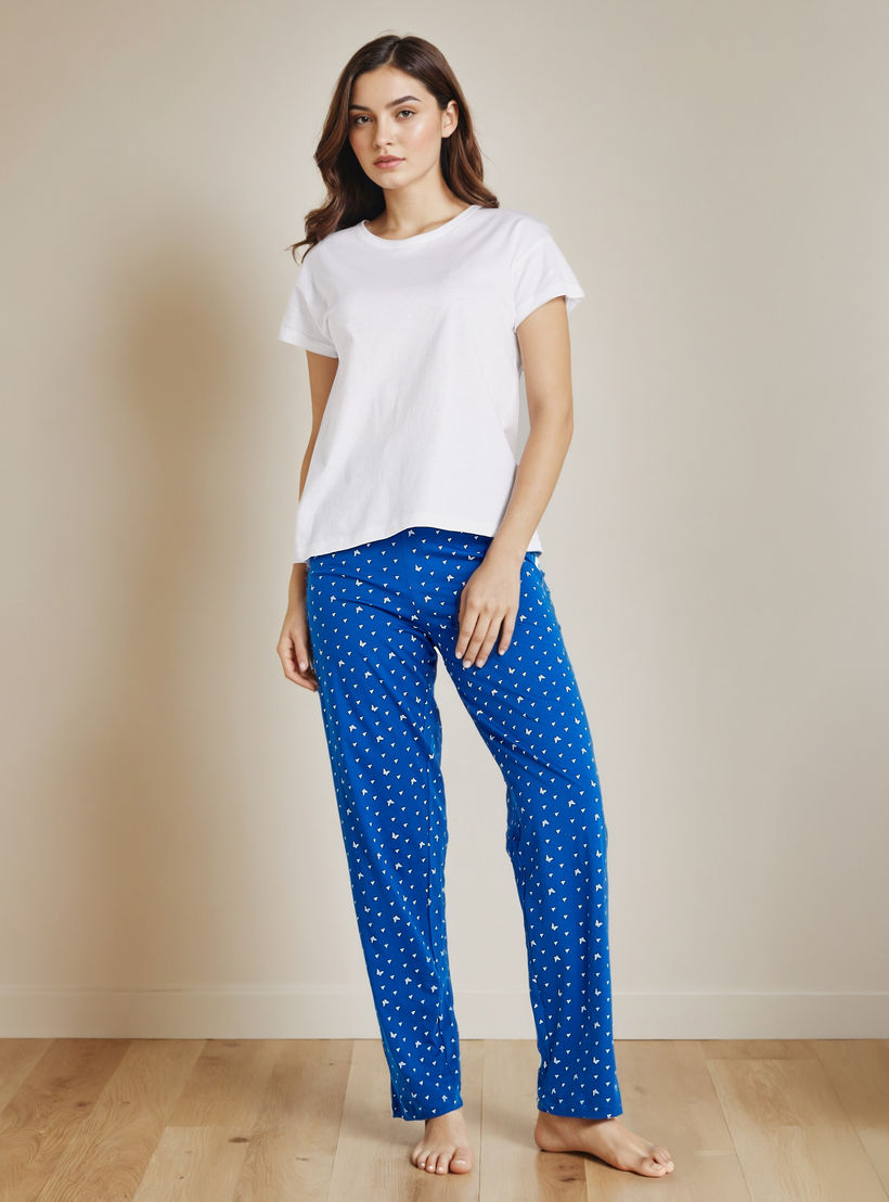 طقم بيجاما قطن تيشيرت وبنطلون-women-clothing-nightwear-pyjamas-longsets-image-1