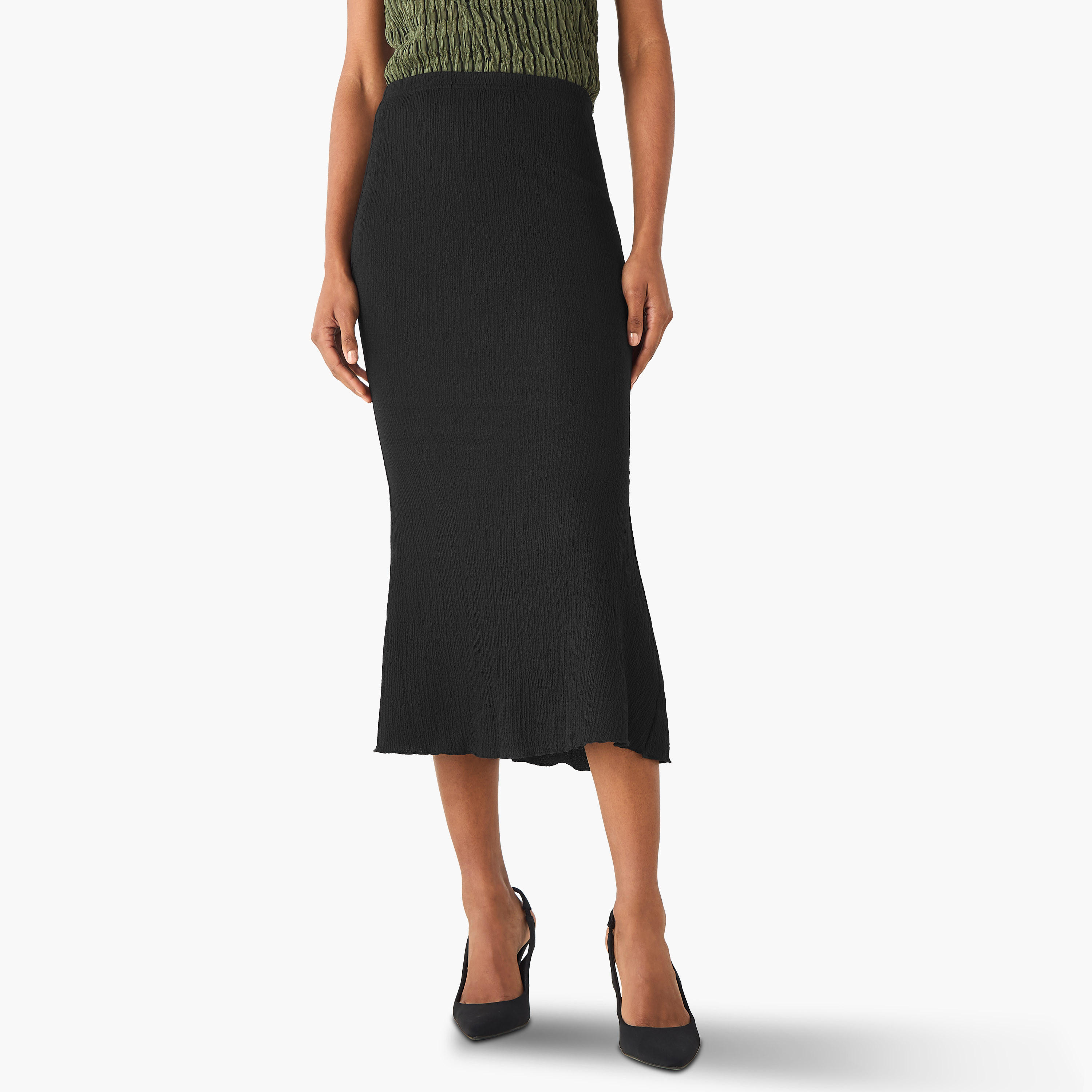 Mermaid Cut Textured Midi Skirt-women-clothing-bottoms-skirts-image-1