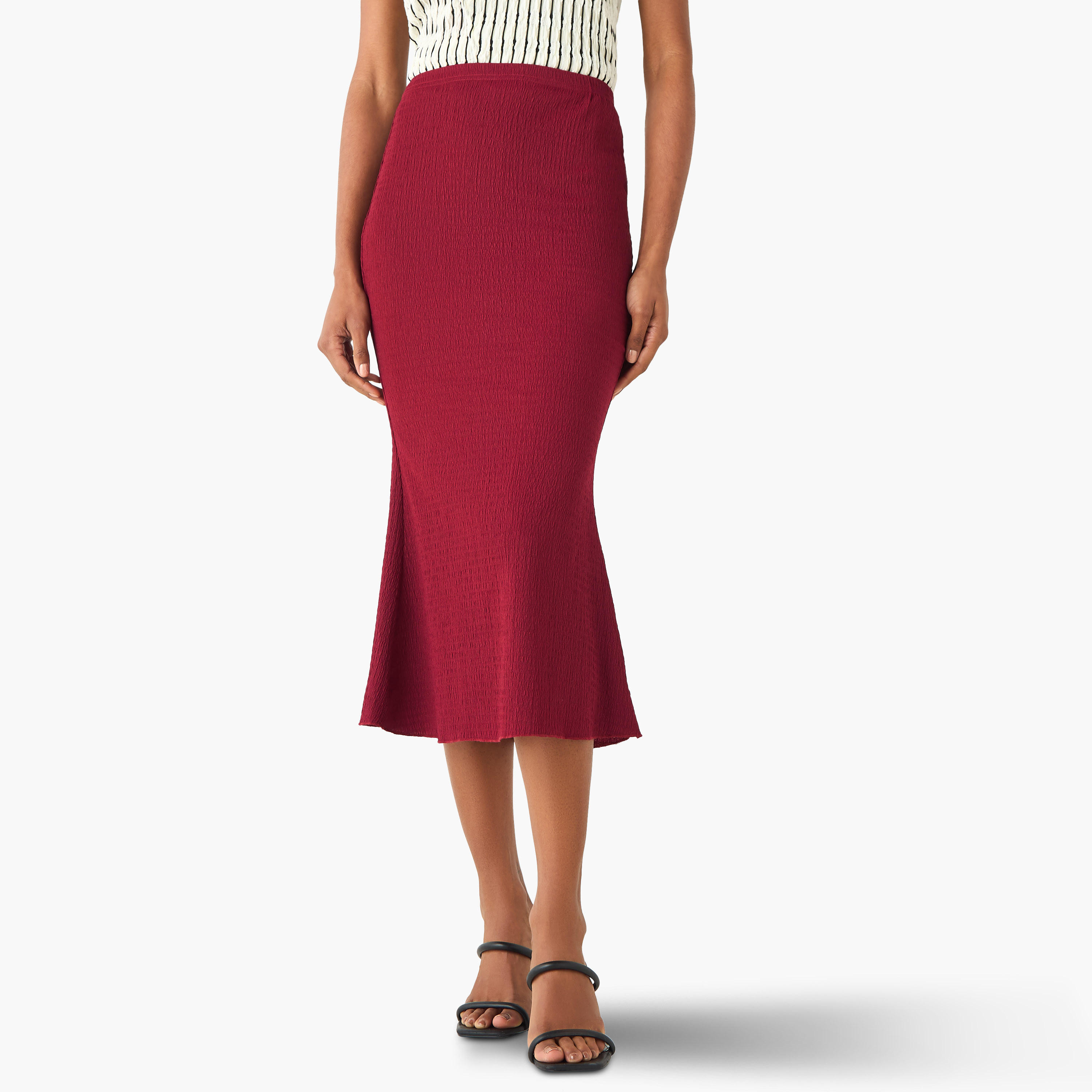 Mermaid Cut Textured Midi Skirt-women-clothing-bottoms-skirts-image-1