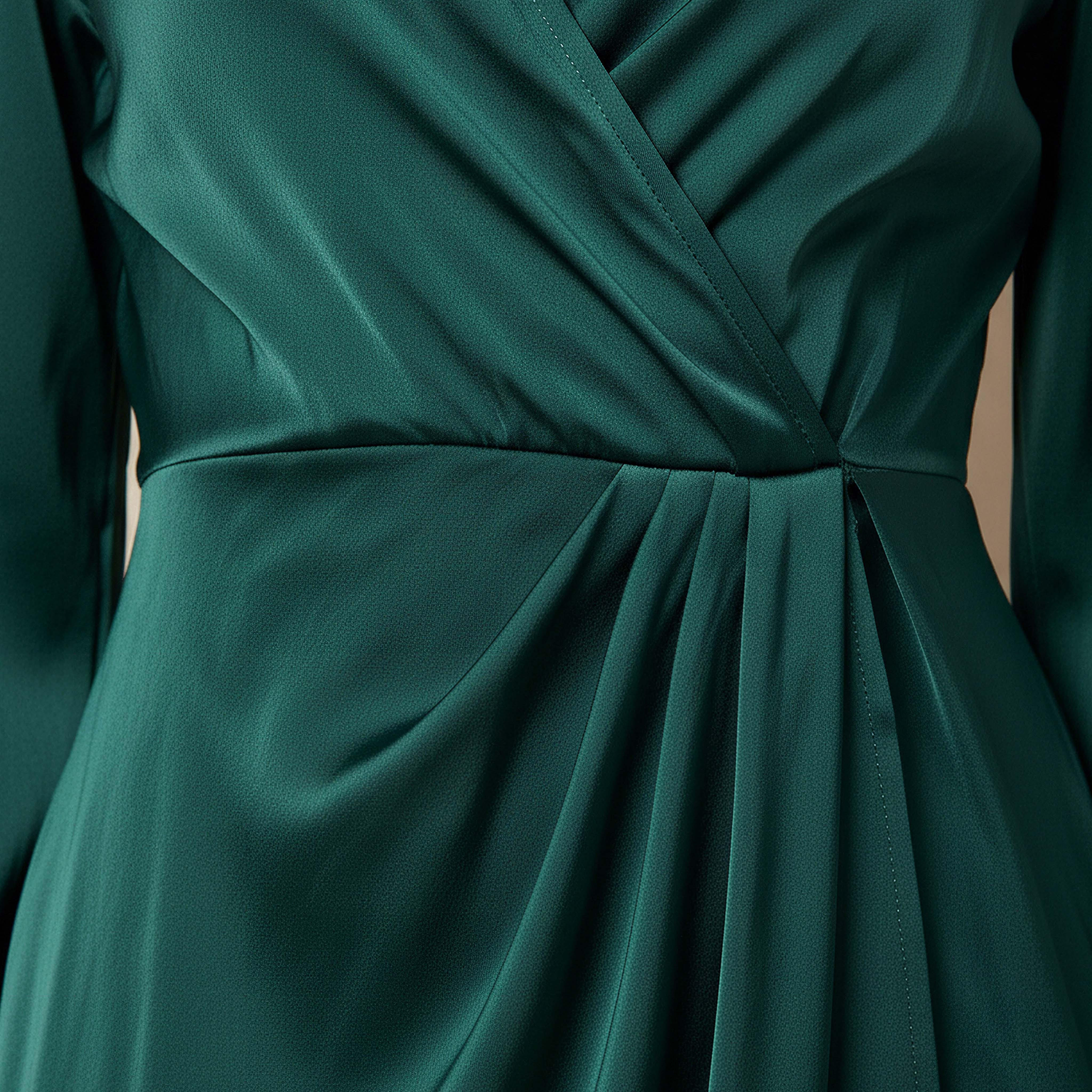 Wrap Midi Satin Dress with Puff Sleeves-women-clothing-dresses-image-4