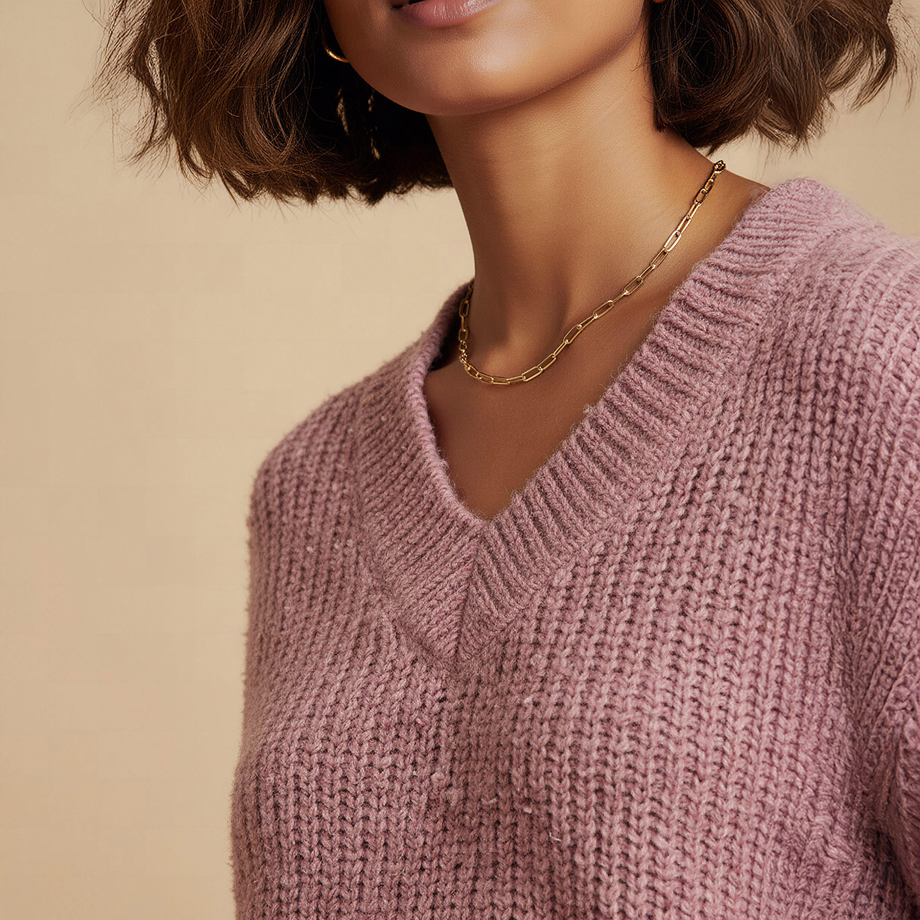 Textured V-neck Sweater with Long Sleeves-women-clothing-cardigansandjumpers-jumpers-image-4