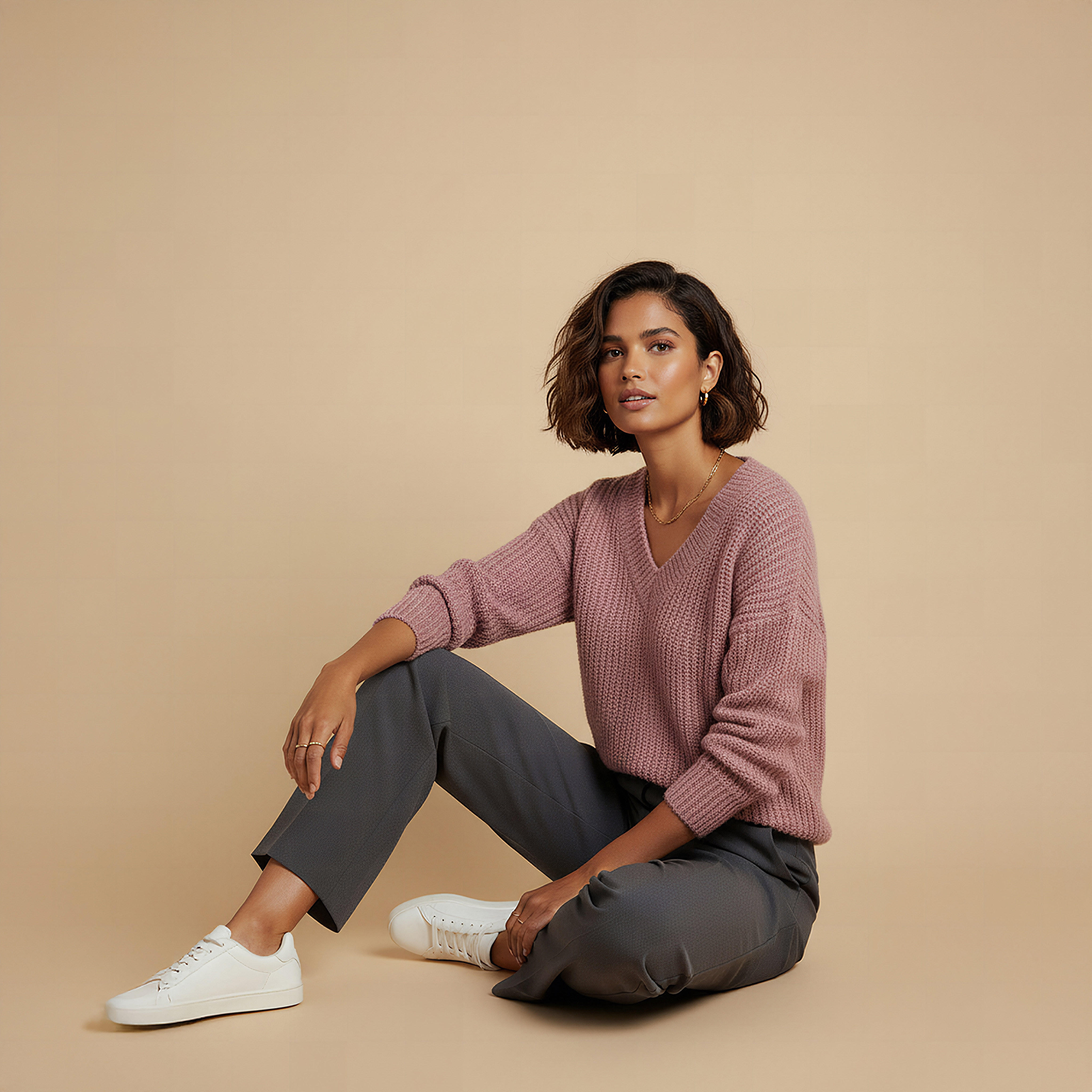 Textured V-neck Sweater with Long Sleeves-women-clothing-cardigansandjumpers-jumpers-image-5
