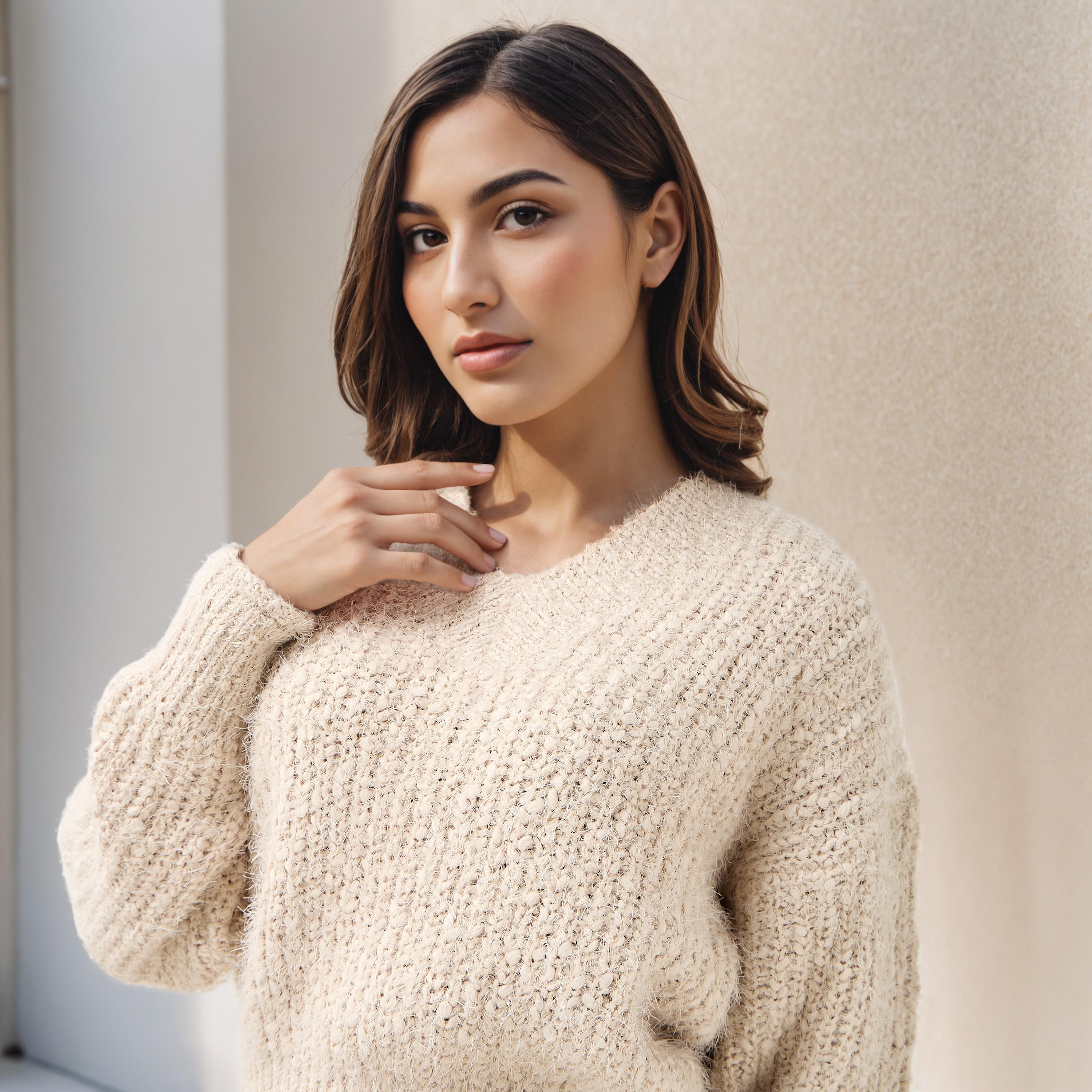 Textured V-neck Sweater with Long Sleeves-women-clothing-cardigansandjumpers-jumpers-image-4