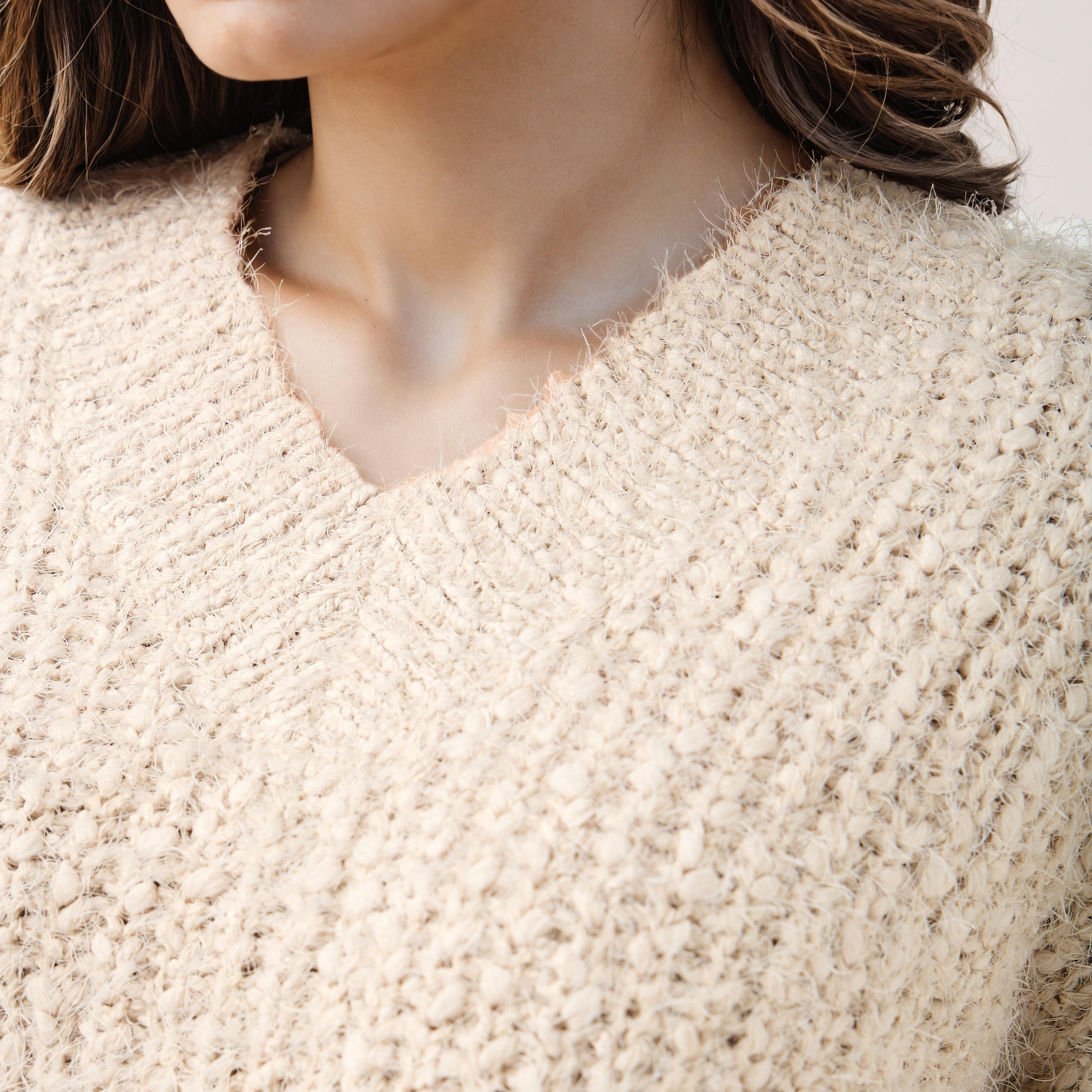 Textured V-neck Sweater with Long Sleeves-women-clothing-cardigansandjumpers-jumpers-image-5