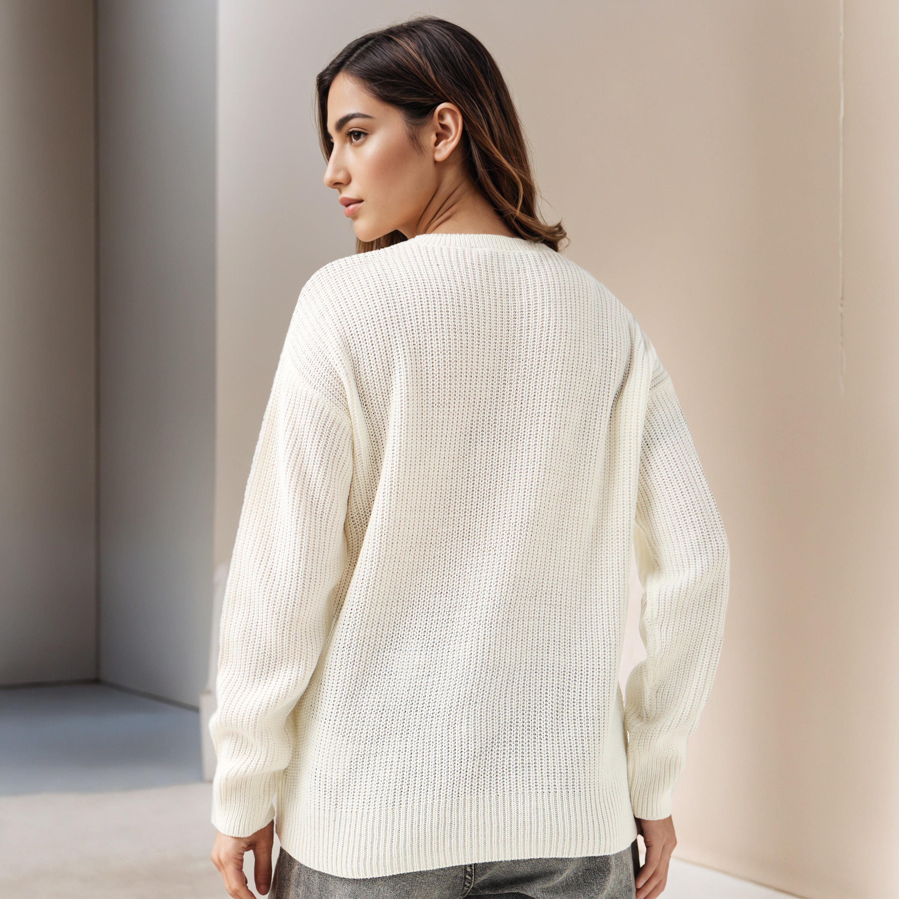 Textured Crew Neck Sweater with Long Sleeves-women-clothing-cardigansandjumpers-jumpers-image-3