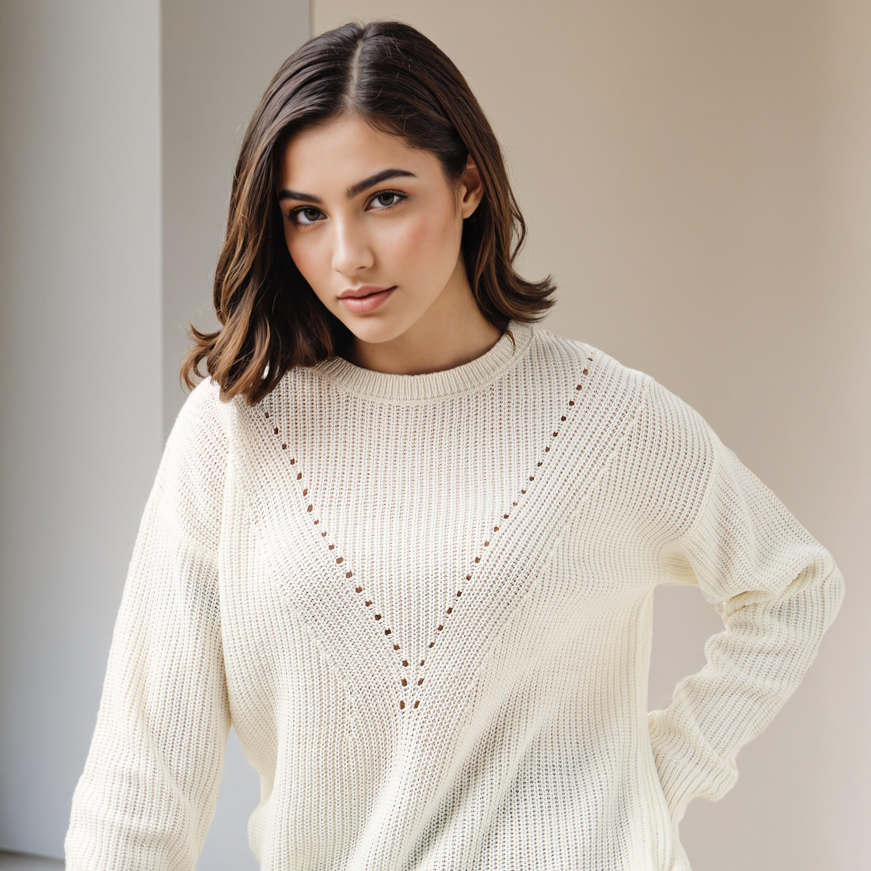 Textured Crew Neck Sweater with Long Sleeves-women-clothing-cardigansandjumpers-jumpers-image-5