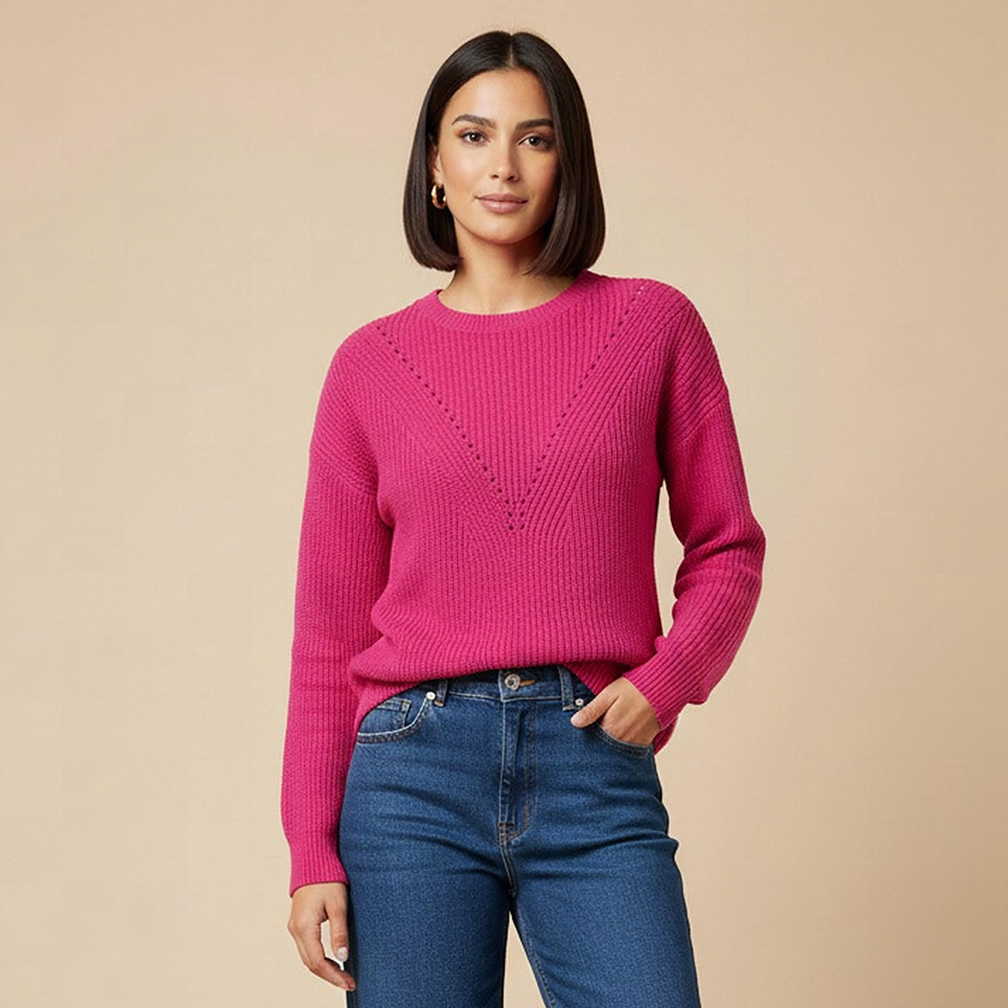 بلوفر بارز الملمس بياقة ضيّقة وأكمام طويلة-women-clothing-cardigansandjumpers-jumpers-image-1