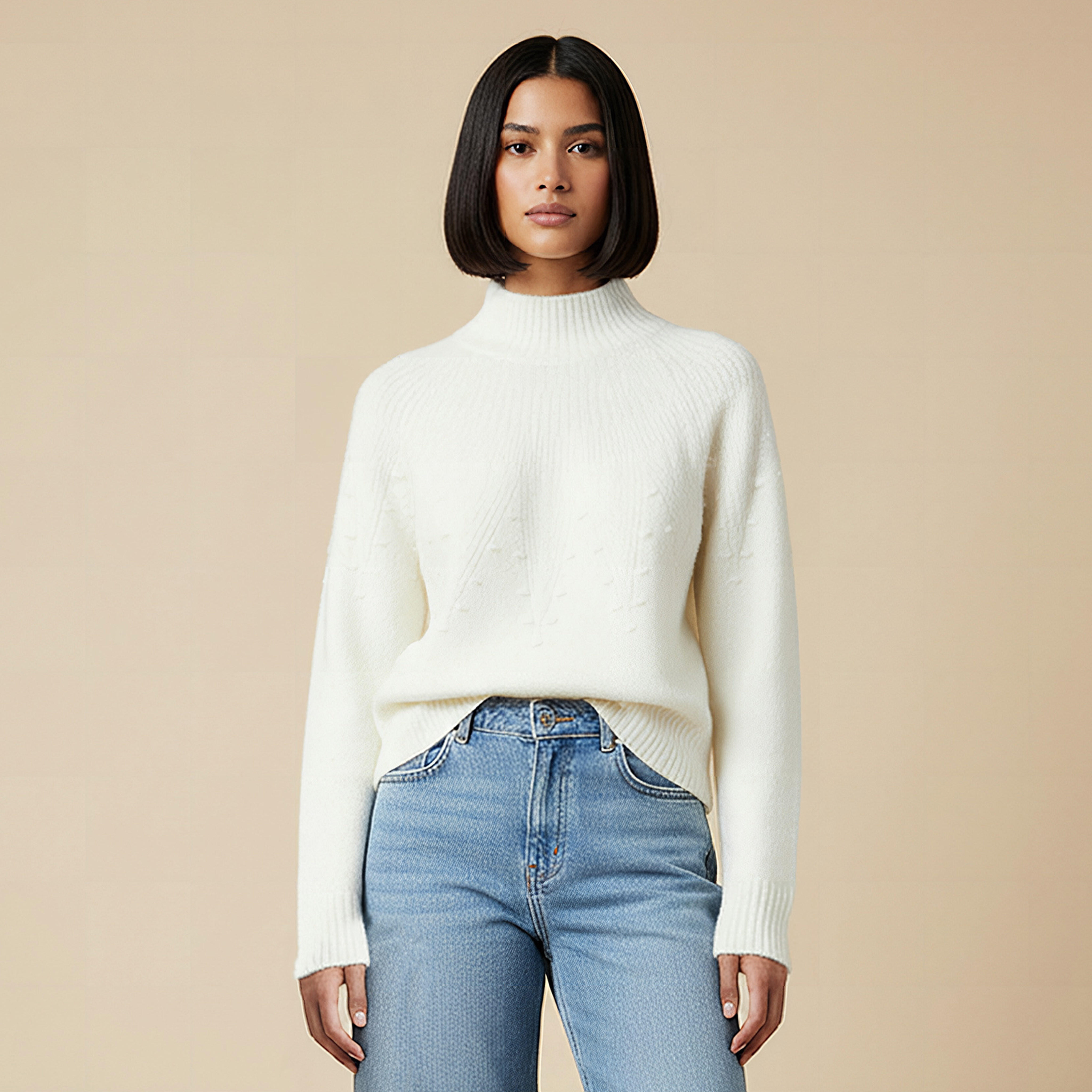 Yoke Detail Sweater with Long Sleeves-women-clothing-cardigansandjumpers-jumpers-image-1