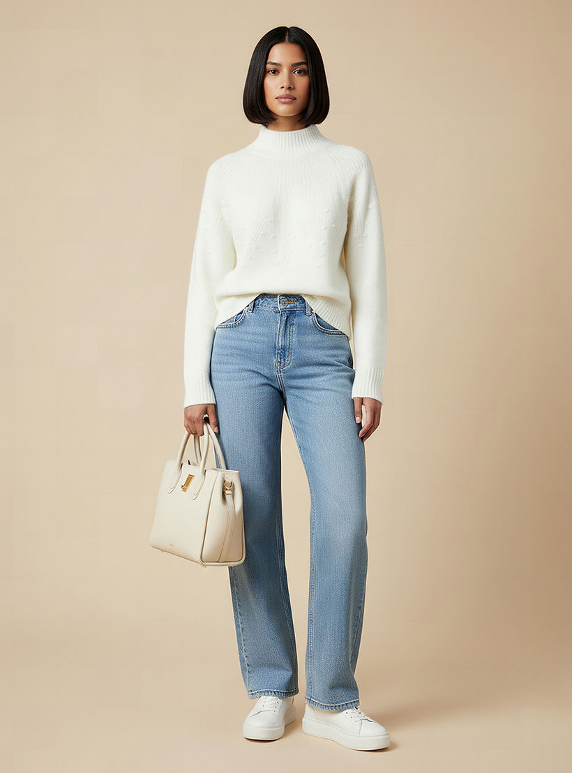Yoke Detail Sweater with Long Sleeves-women-clothing-cardigansandjumpers-jumpers-image-2