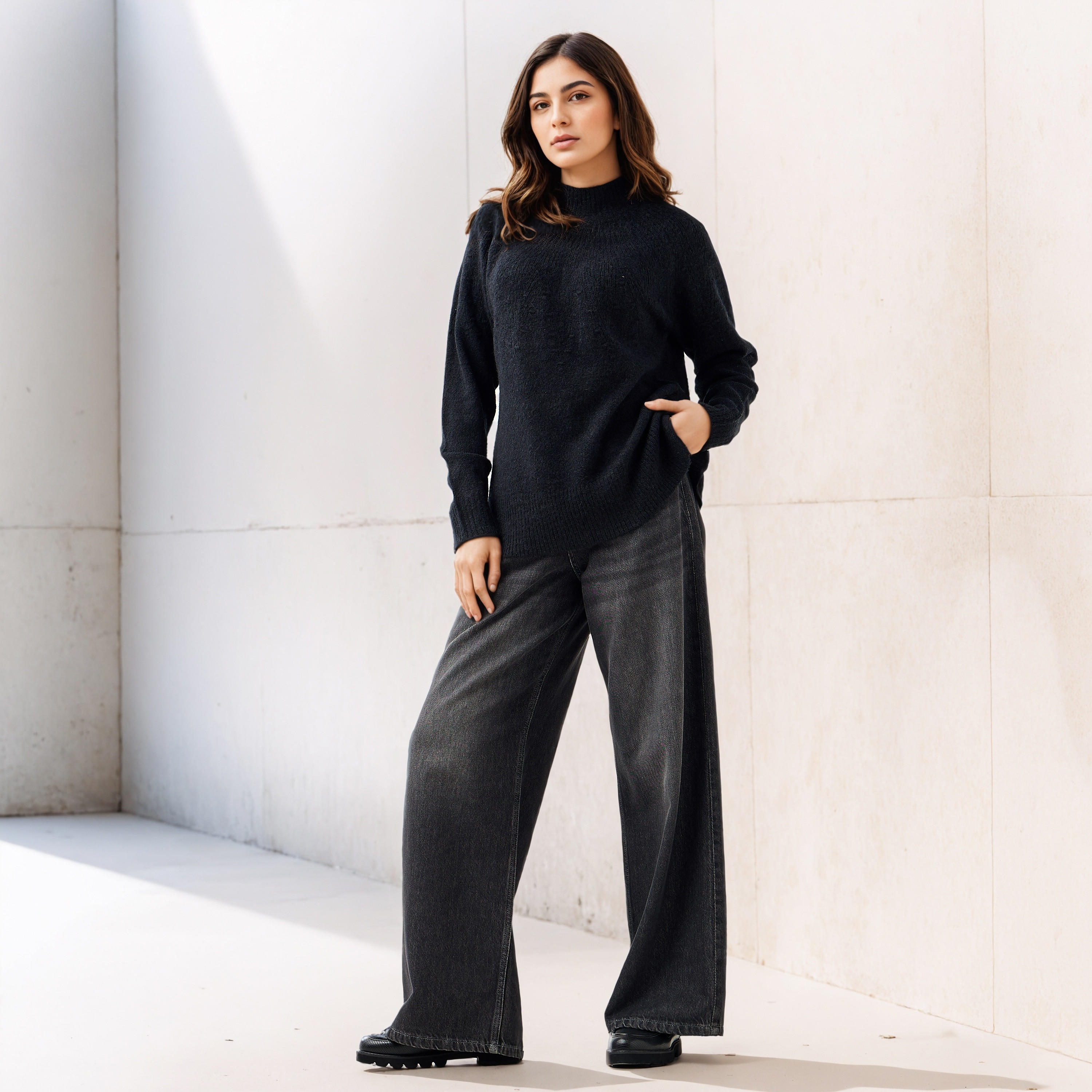 Yoke Detail Sweater with Long Sleeves-women-clothing-cardigansandjumpers-jumpers-image-2