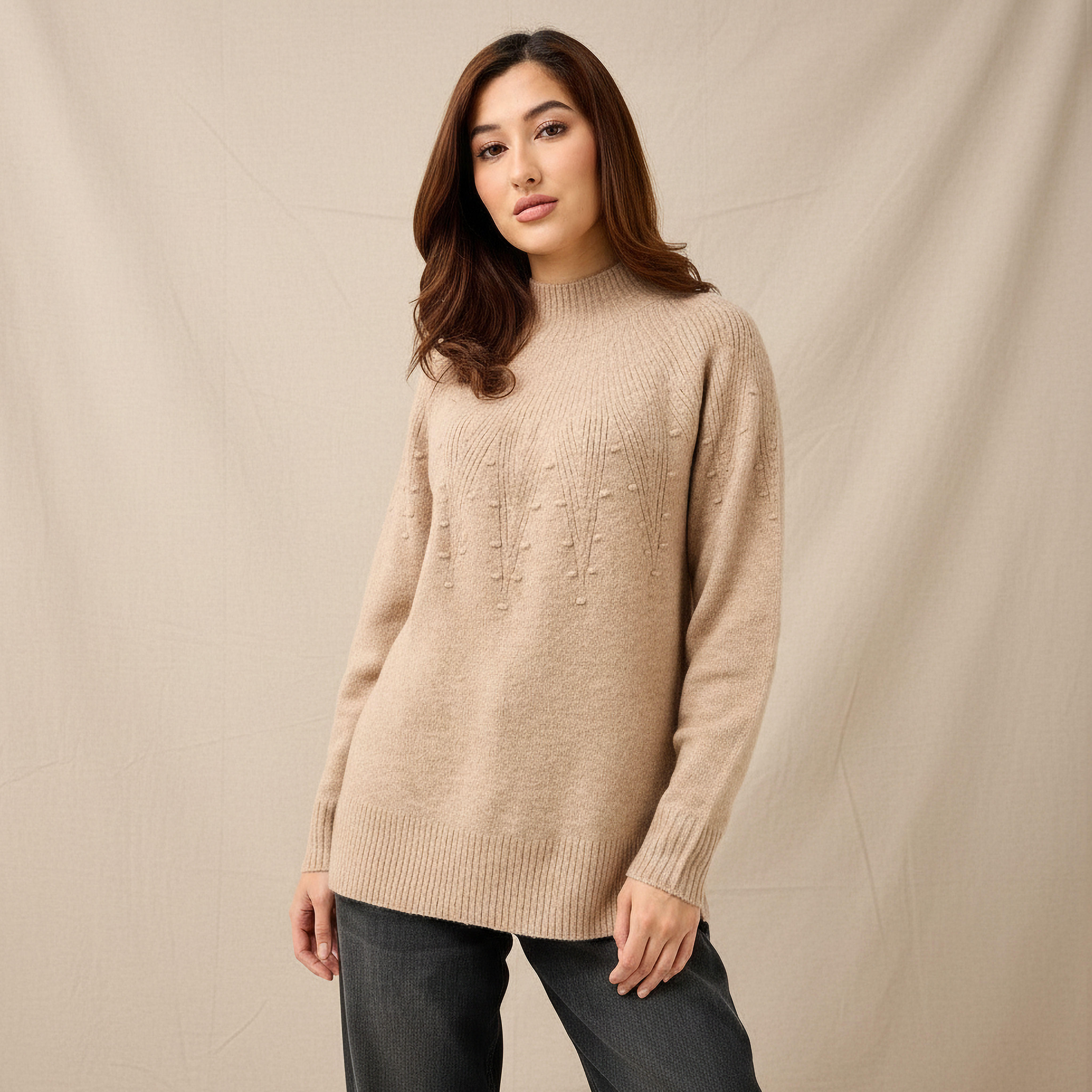 Yoke Detail Sweater with Long Sleeves-women-clothing-cardigansandjumpers-jumpers-image-1