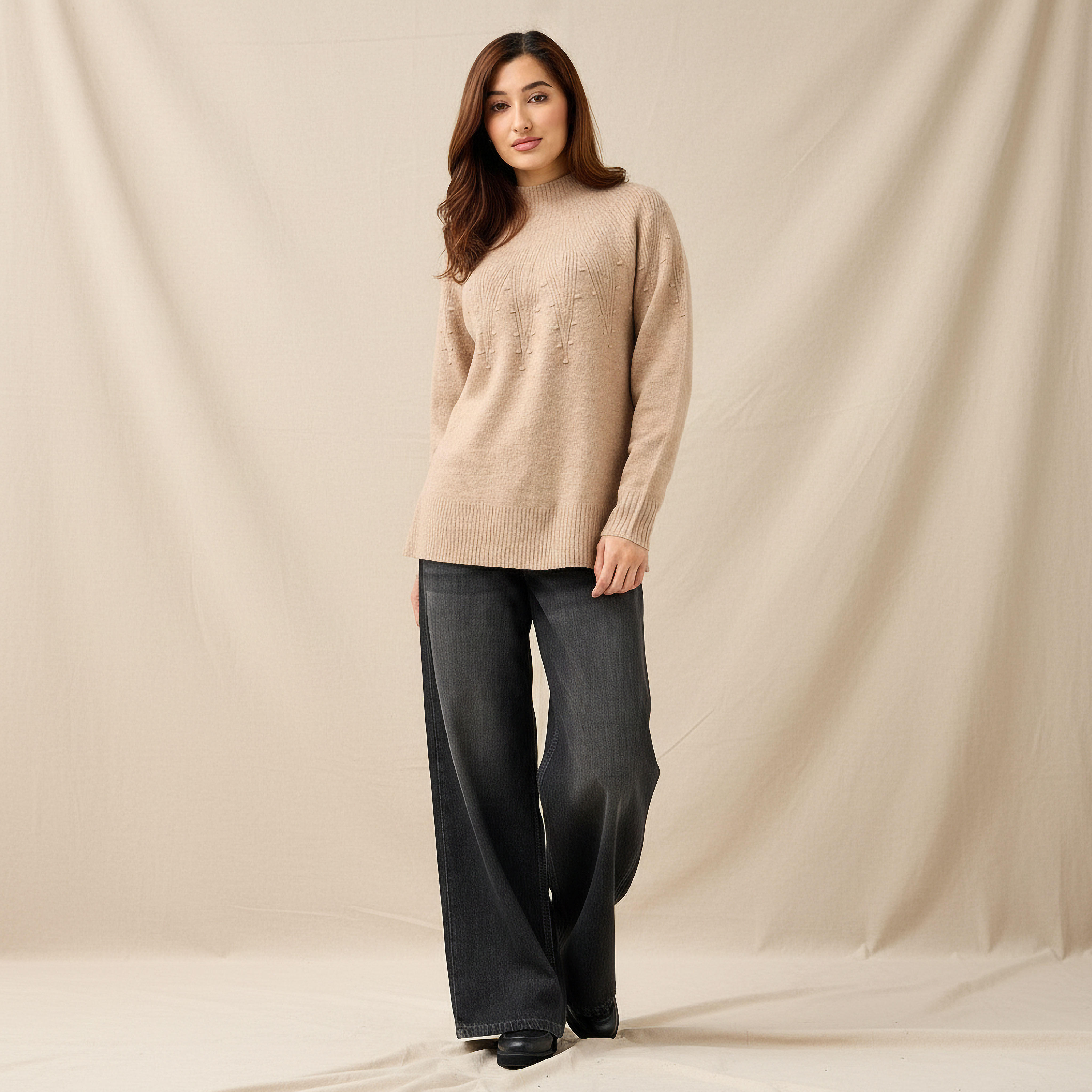 Yoke Detail Sweater with Long Sleeves-women-clothing-cardigansandjumpers-jumpers-image-2