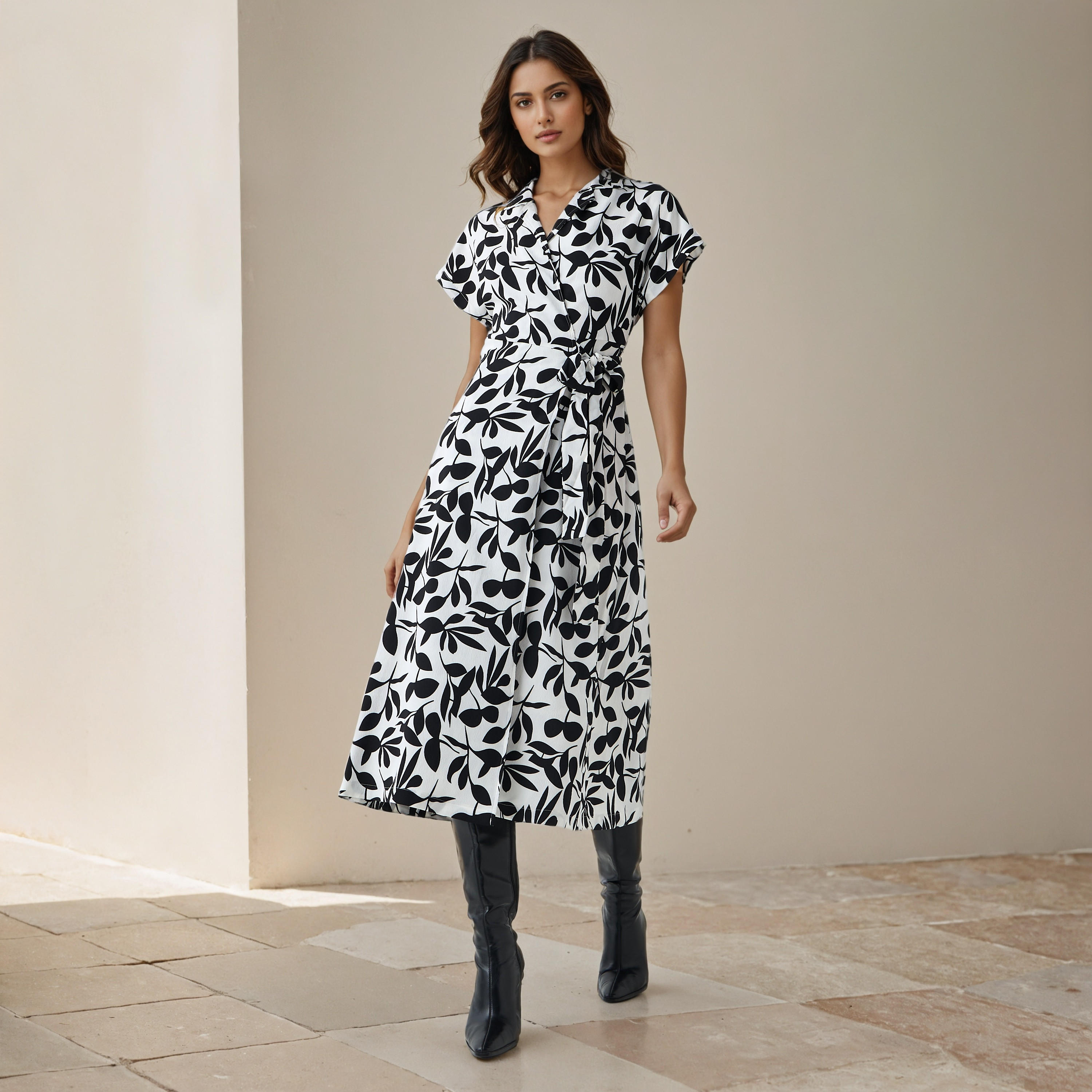 Leaf Print Wrap Style Women Dress with Tie-Up Detail-PROMO_SP_AE_2FOR169_110625-image-1