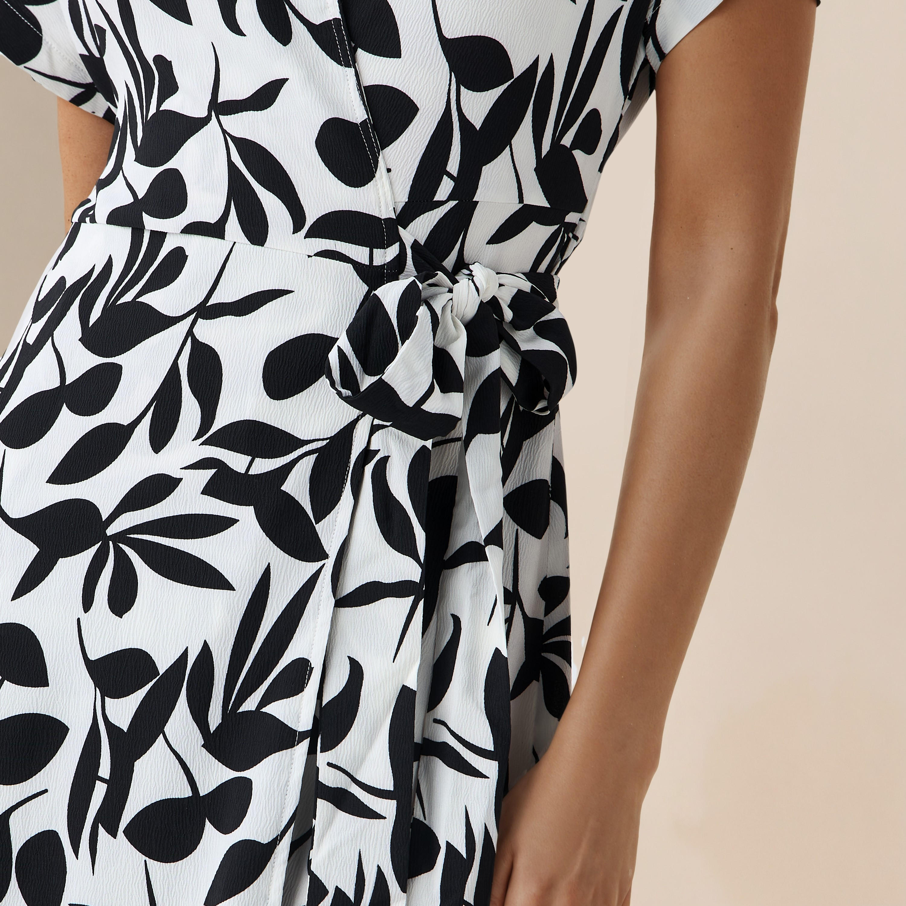 Leaf Print Wrap Style Women Dress with Tie-Up Detail-women-clothing-dresses-image-5