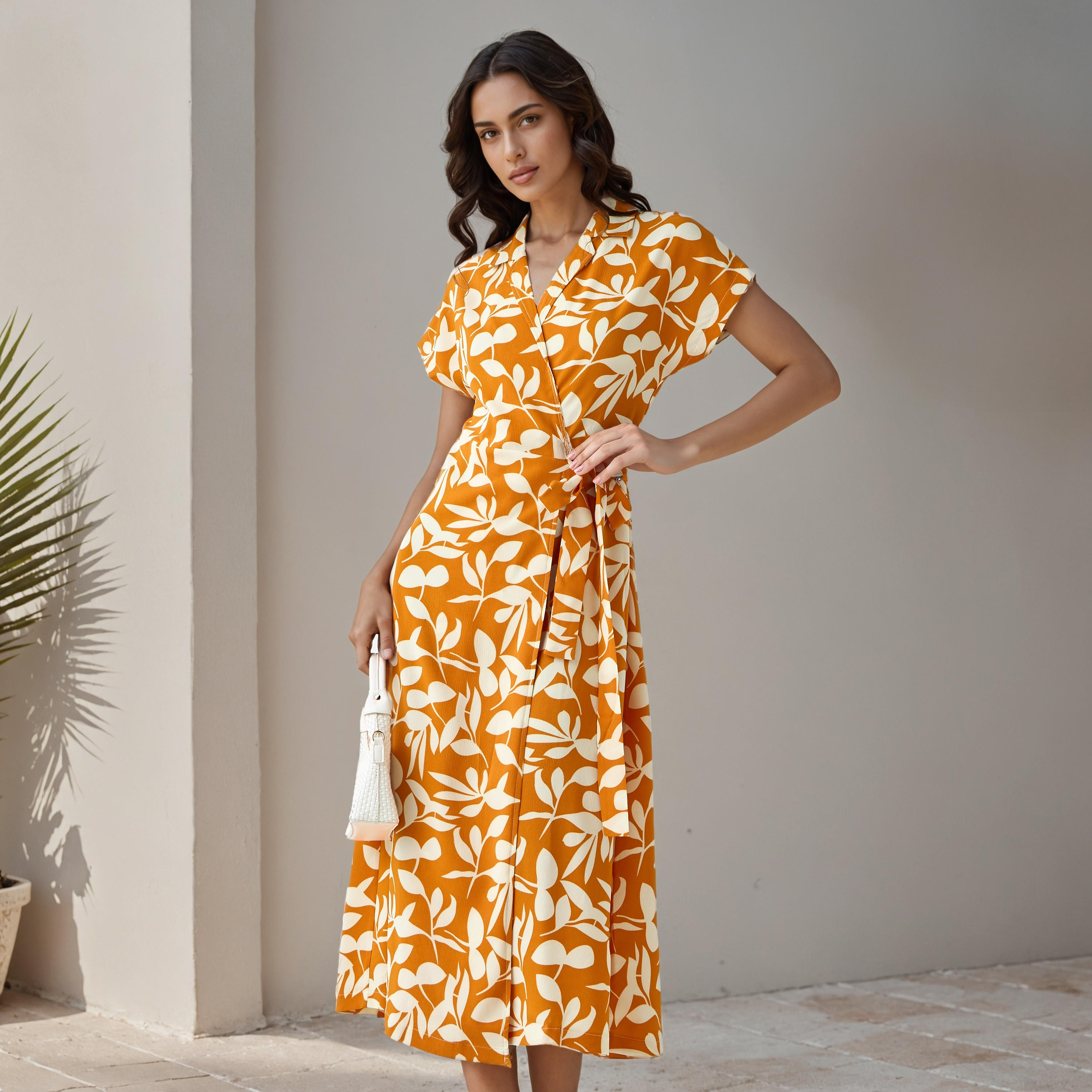 Leaf Print Wrap Style Women Dress with Tie-Up Detail-PROMO_SP_AE_2FOR169_110625-image-1