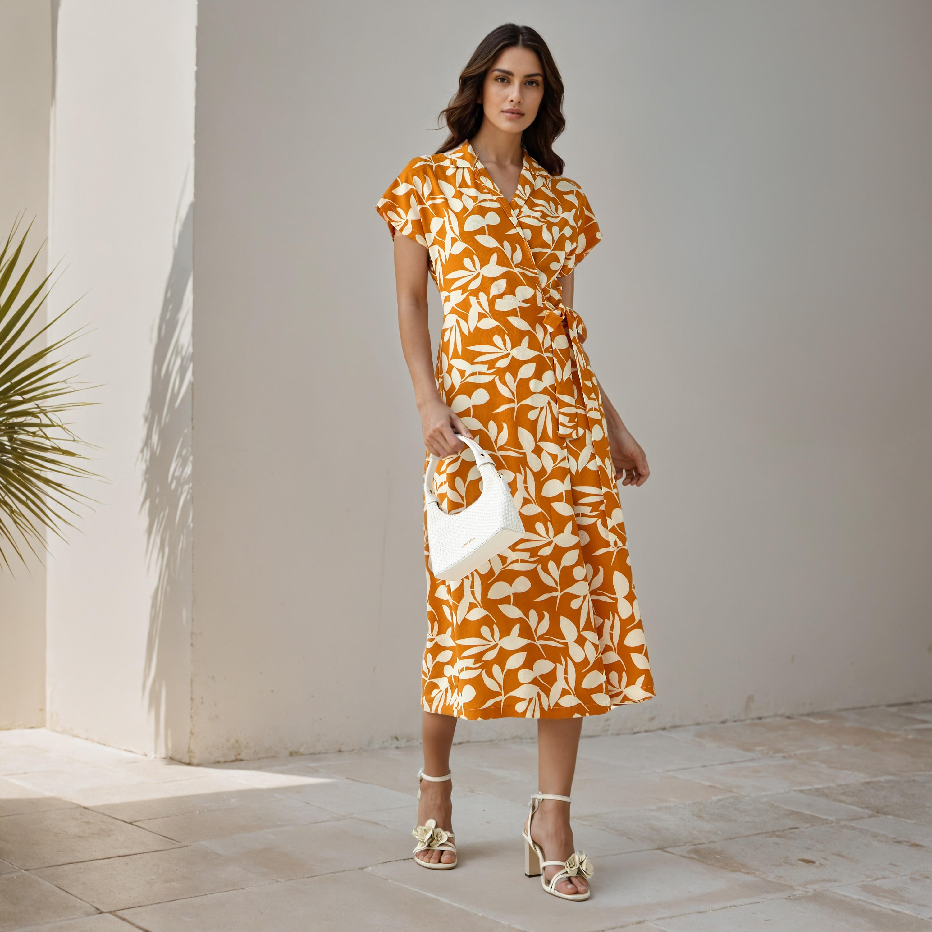 Leaf Print Wrap Style Women Dress with Tie-Up Detail-PROMO_SP_AE_2FOR169_110625-image-2