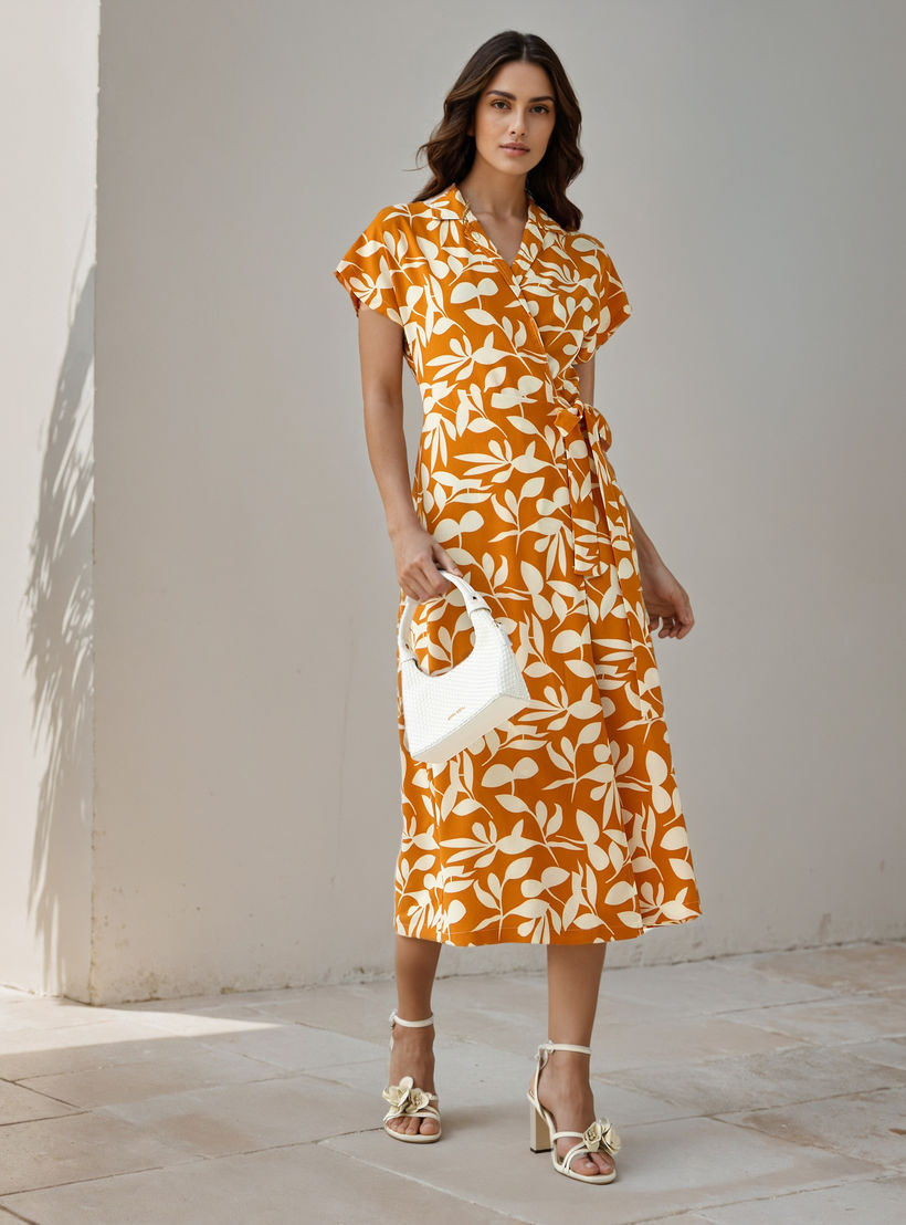 Leaf Print Wrap Style Women Dress with Tie-Up Detail-PROMO_SP_AE_2FOR169_110625-image-2