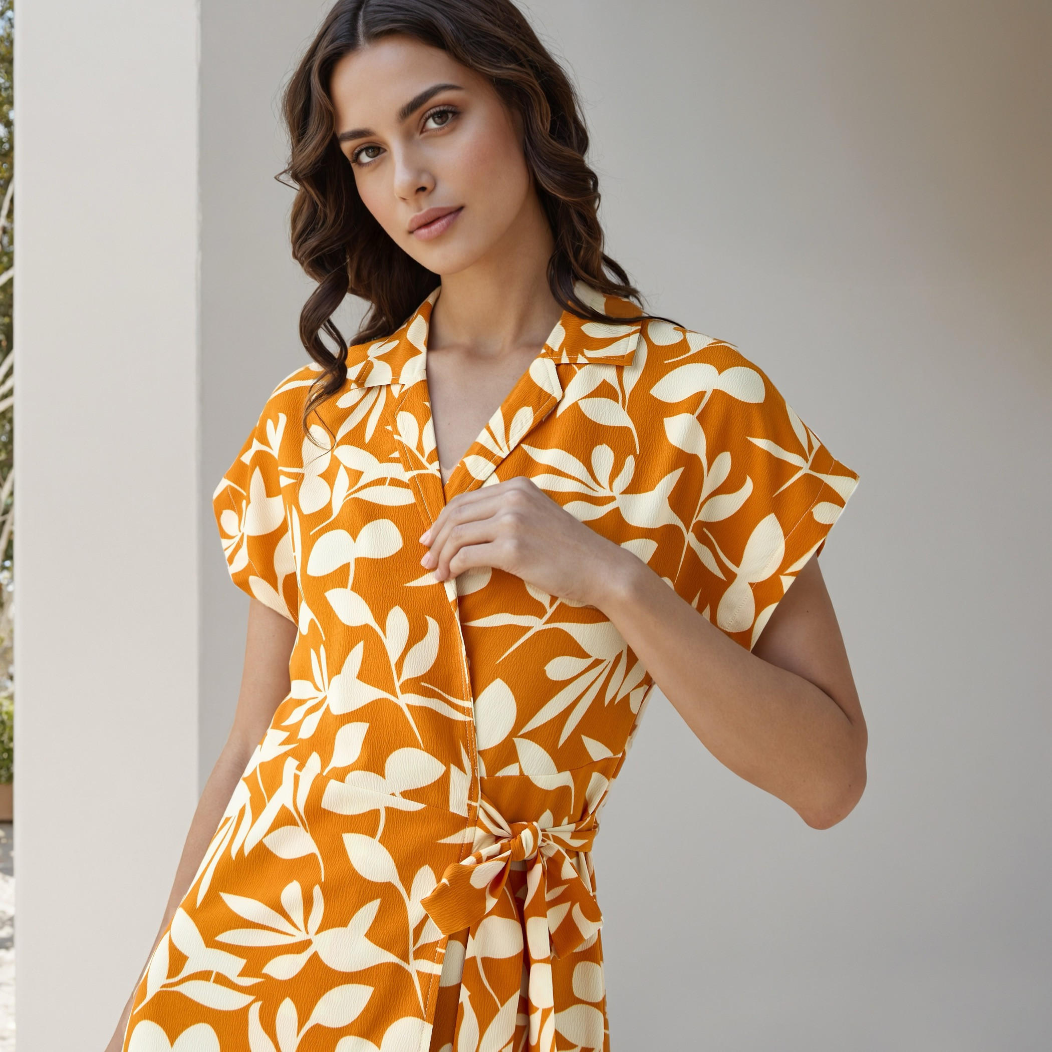 Leaf Print Wrap Style Women Dress with Tie-Up Detail-PROMO_SP_AE_2FOR169_110625-image-4
