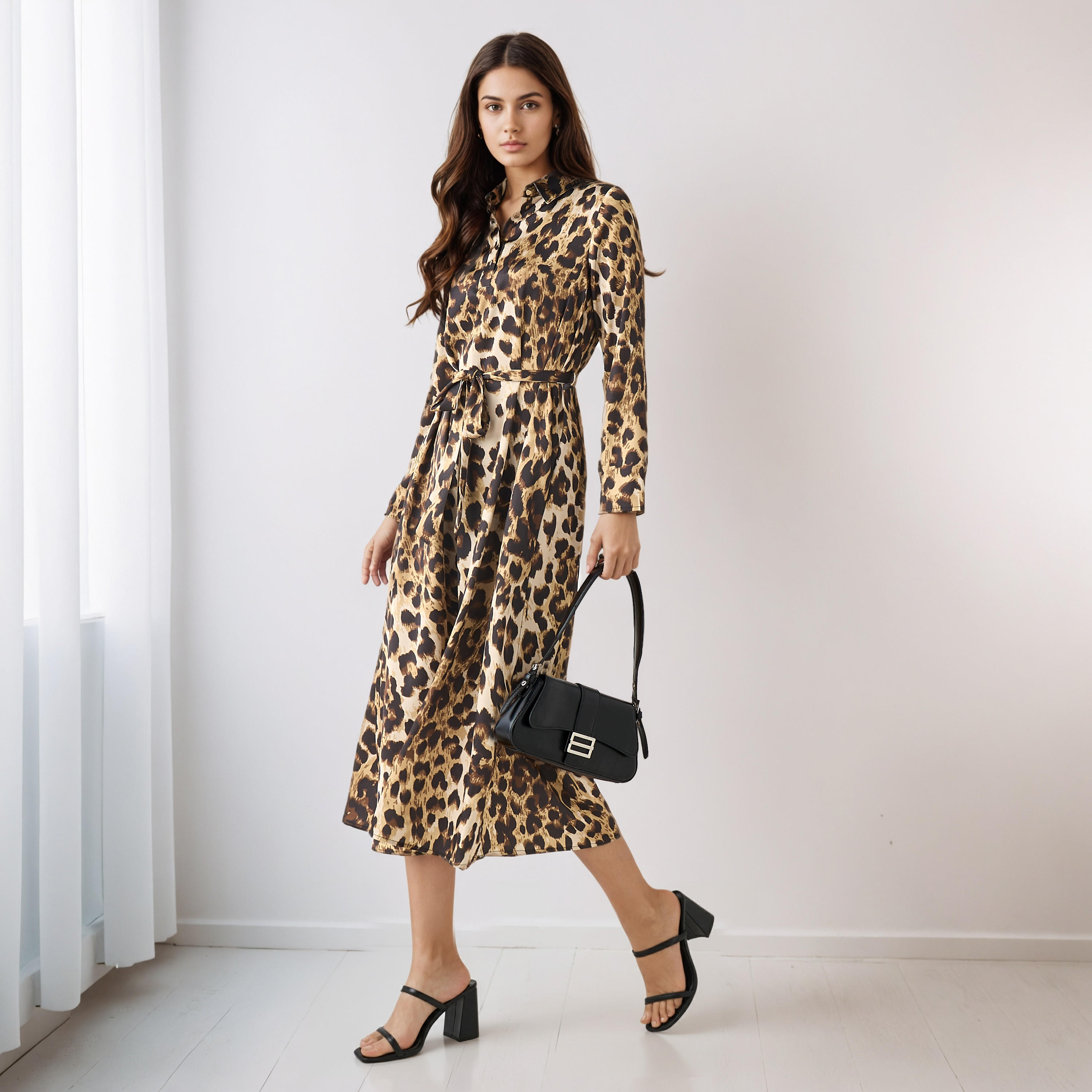 Animal Print Shirt Dress with Tie-Up Detail-women-clothing-dresses-image-2