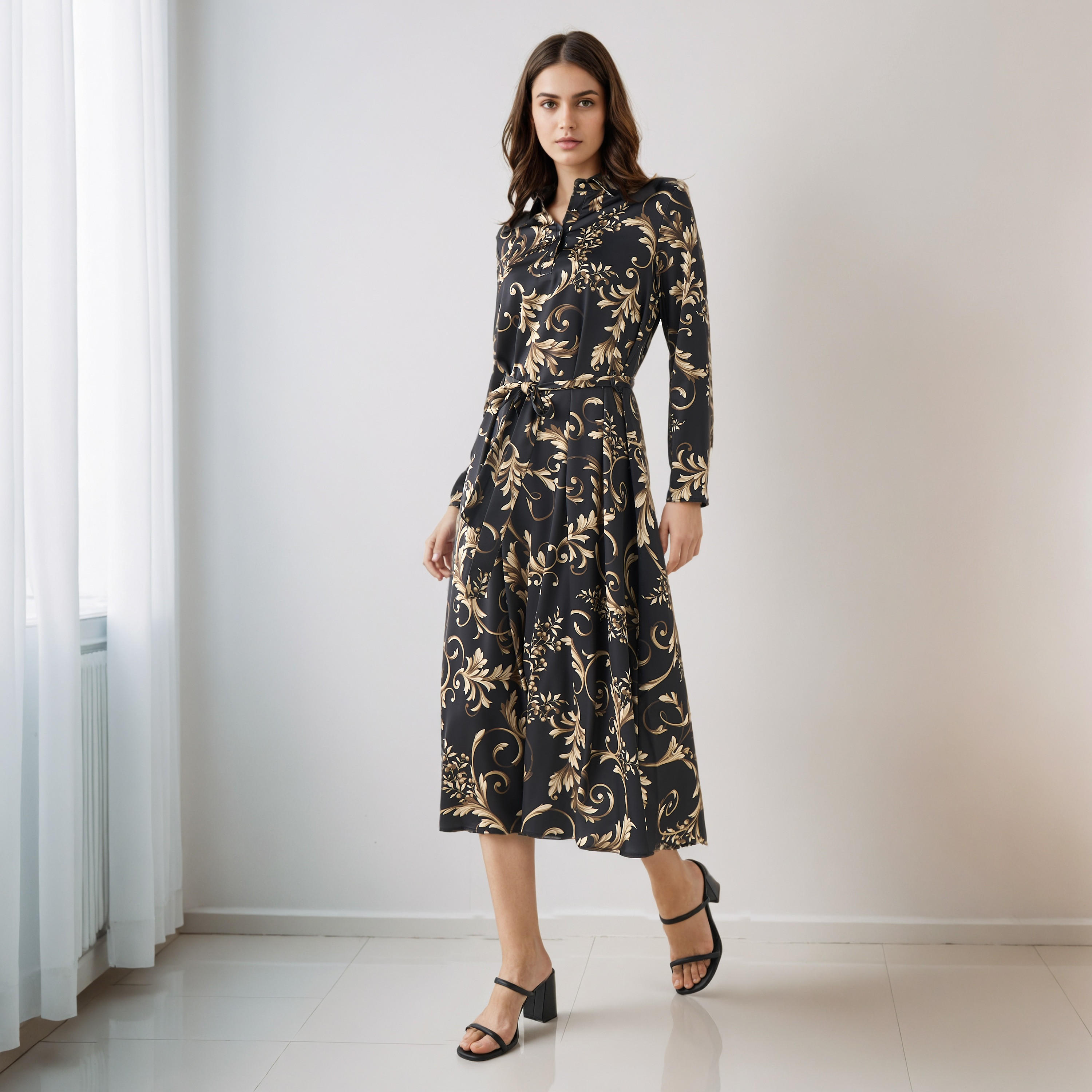 Printed Shirt Dress with Tie-Up Detail Polyester-PROMO_SP_AE_2FOR169_110625-image-1