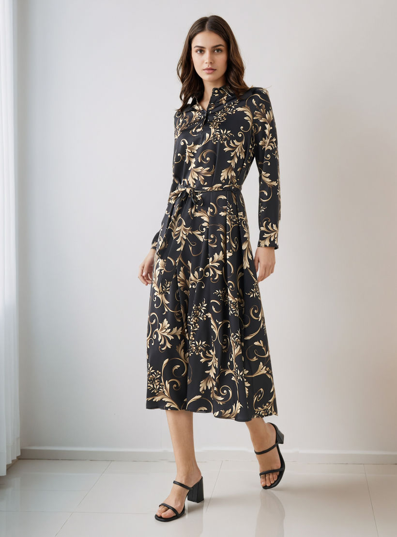 Printed Shirt Dress with Tie-Up Detail Polyester-PROMO_SP_AE_2FOR169_110625-image-1