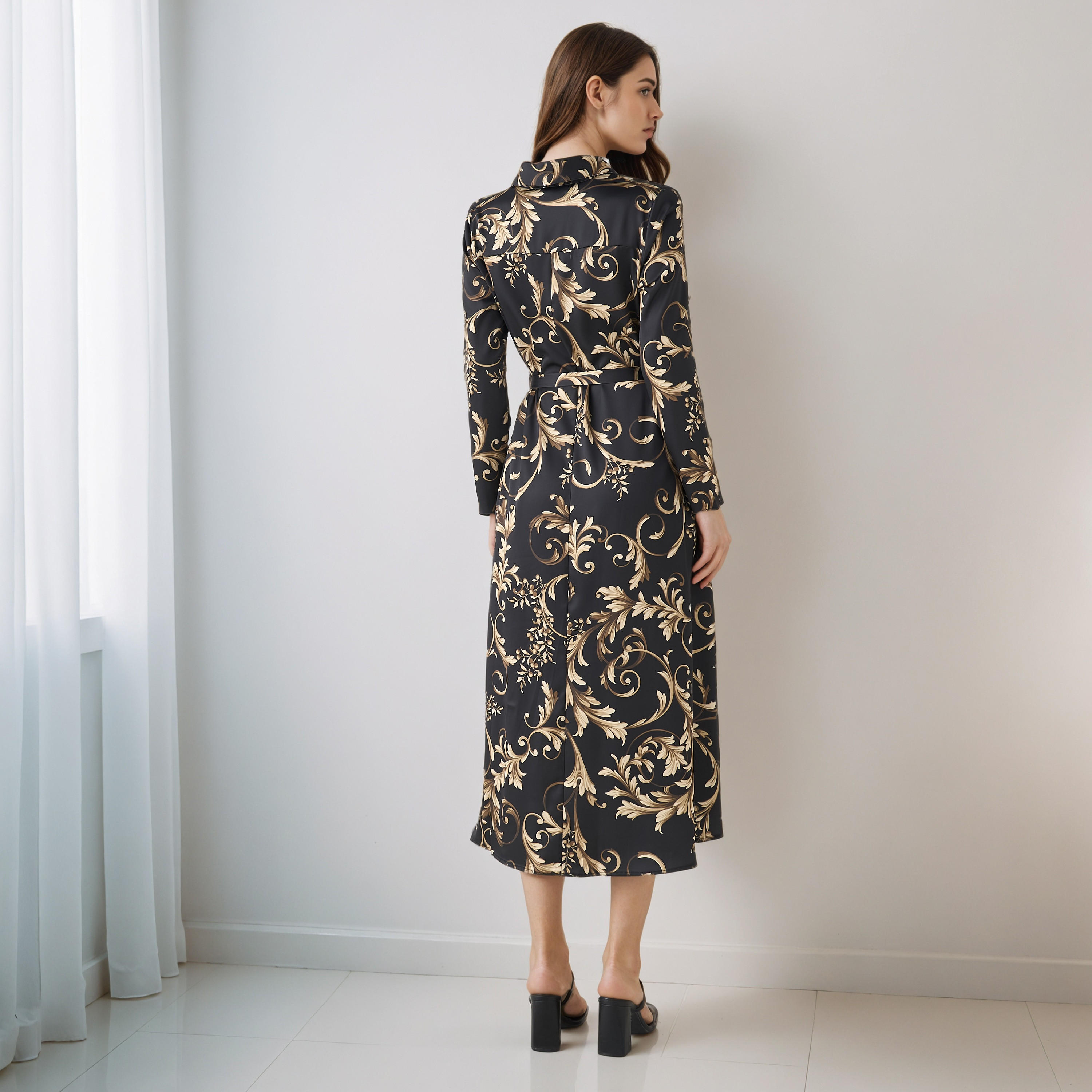 Printed Shirt Dress with Tie-Up Detail Polyester-PROMO_SP_AE_2FOR169_110625-image-3