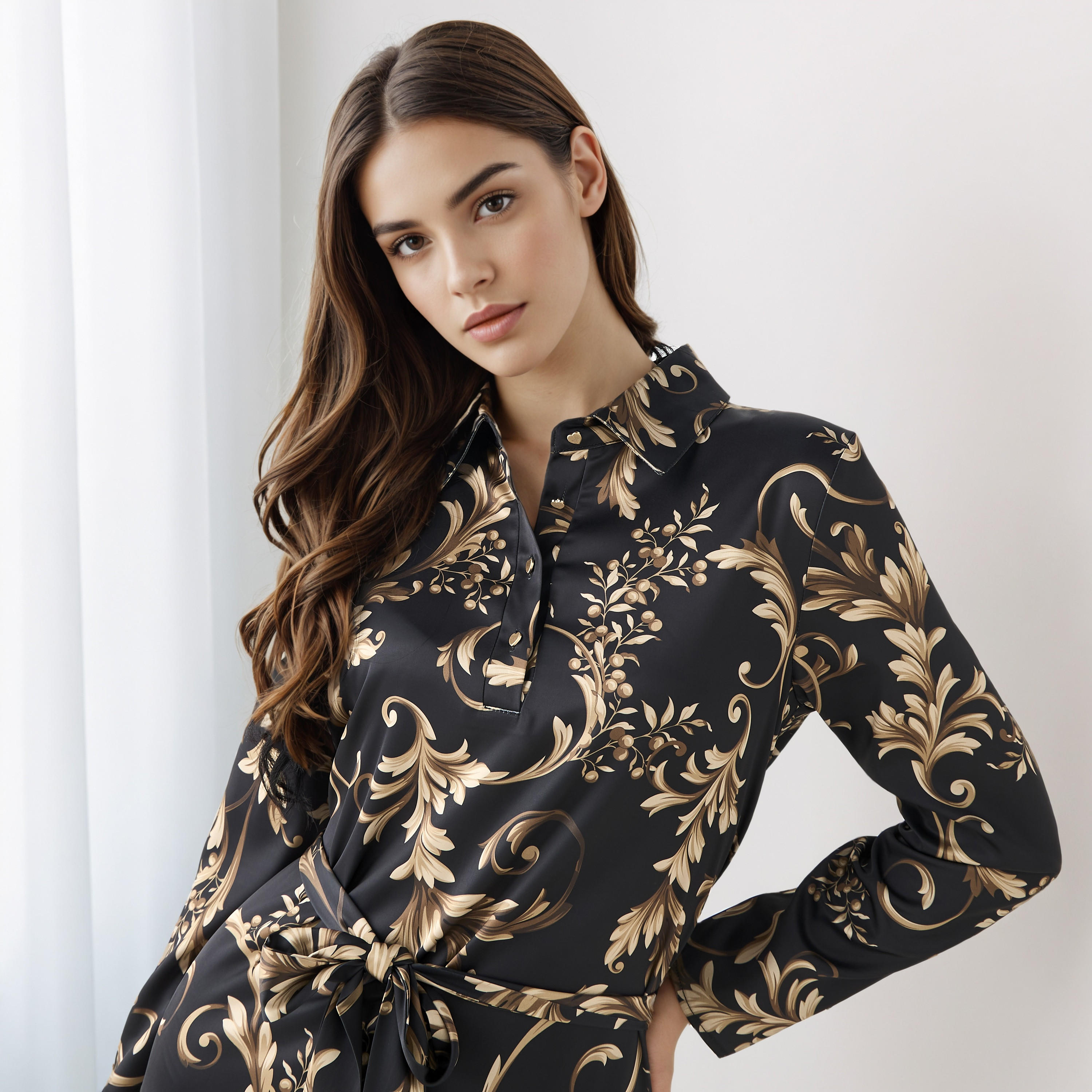 Printed Shirt Dress with Tie-Up Detail Polyester-PROMO_SP_AE_2FOR169_110625-image-4