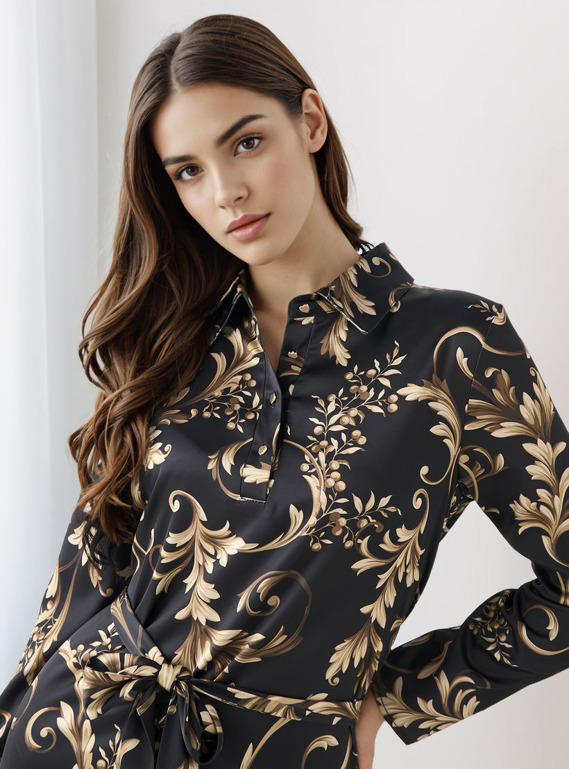 Printed Shirt Dress with Tie-Up Detail Polyester-PROMO_SP_AE_2FOR169_110625-image-4