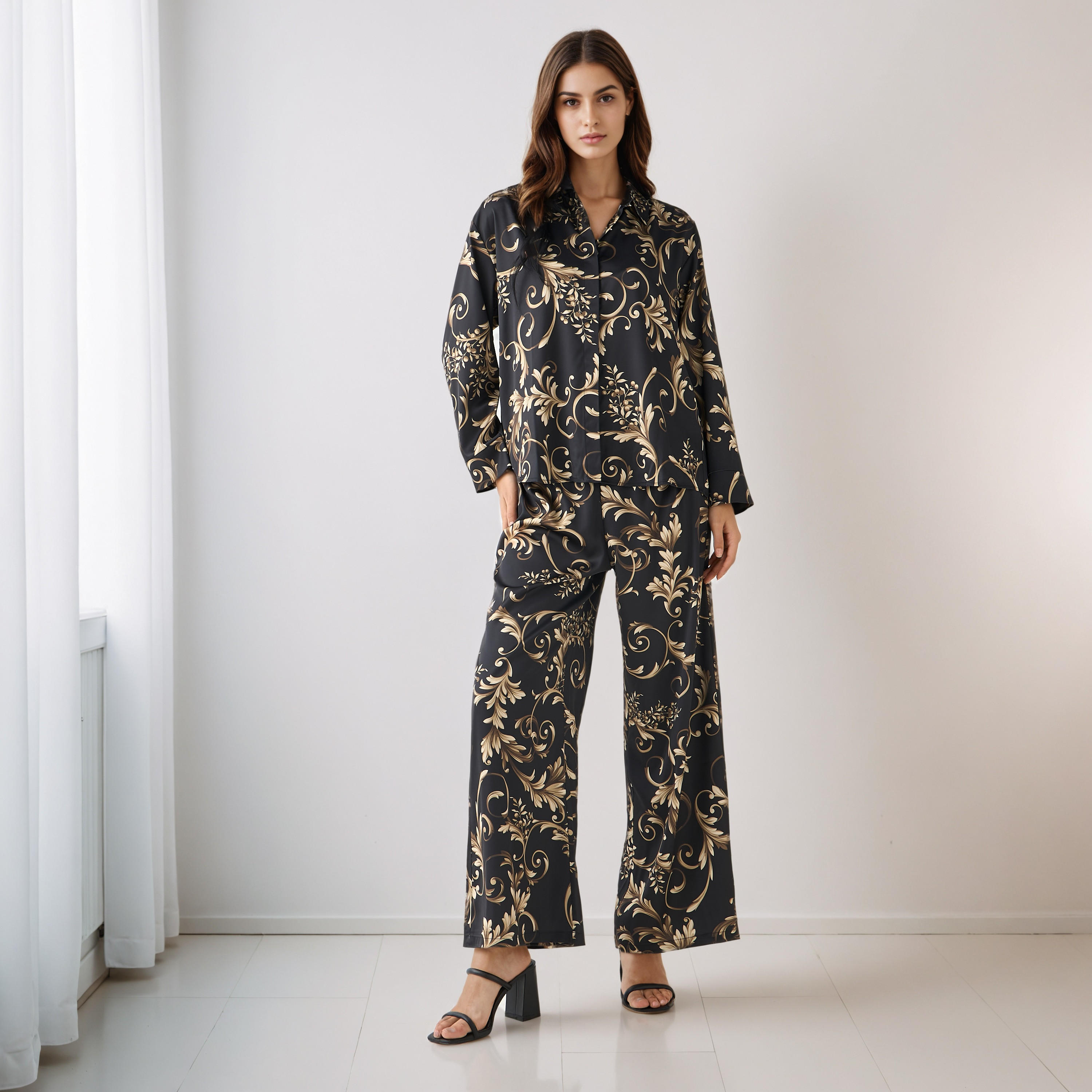 Coord Set with Shirt & Wide Leg Pants-women-clothing-coordsets-image-1