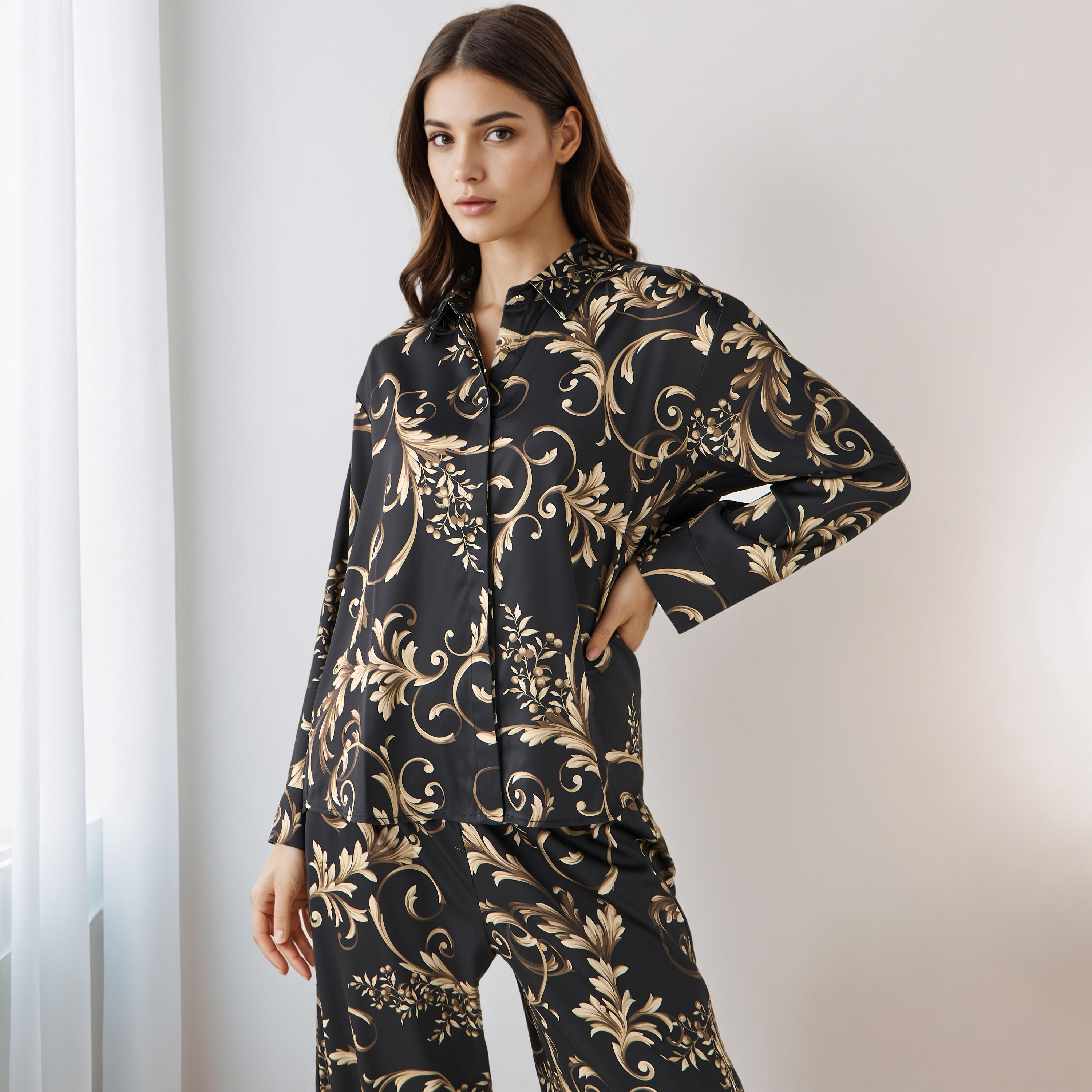 Coord Set with Shirt & Wide Leg Pants-women-clothing-coordsets-image-2