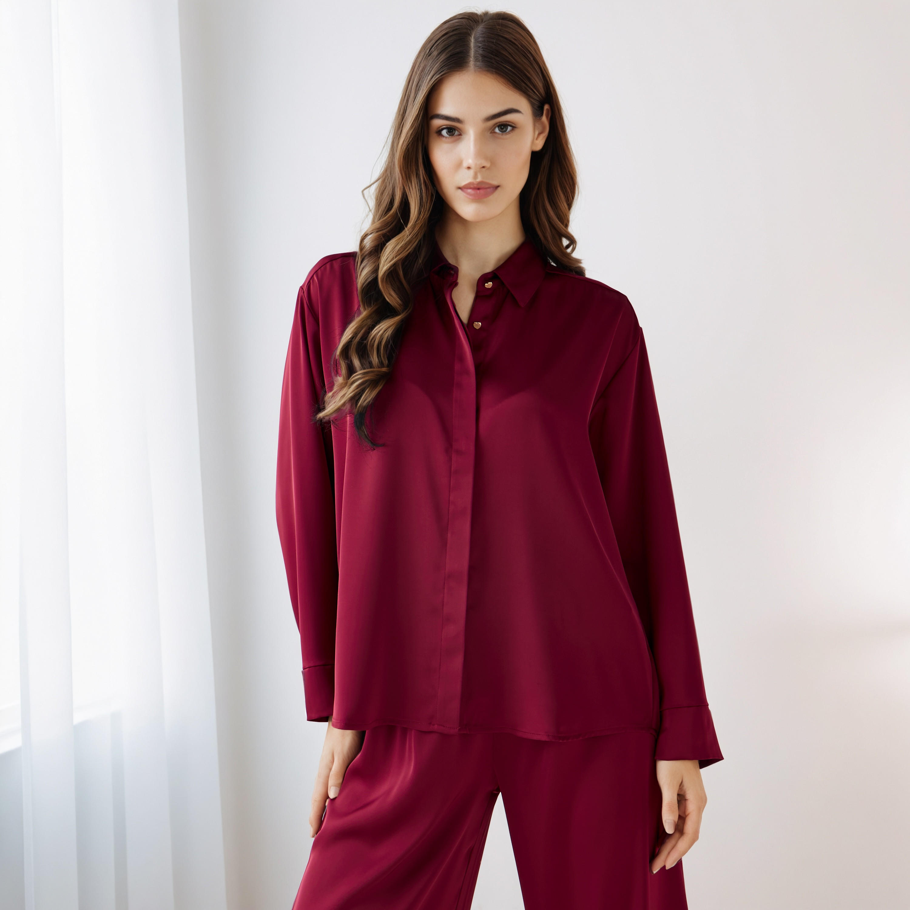 Coord Set with Shirt & Wide Leg Pants-women-clothing-coordsets-image-2