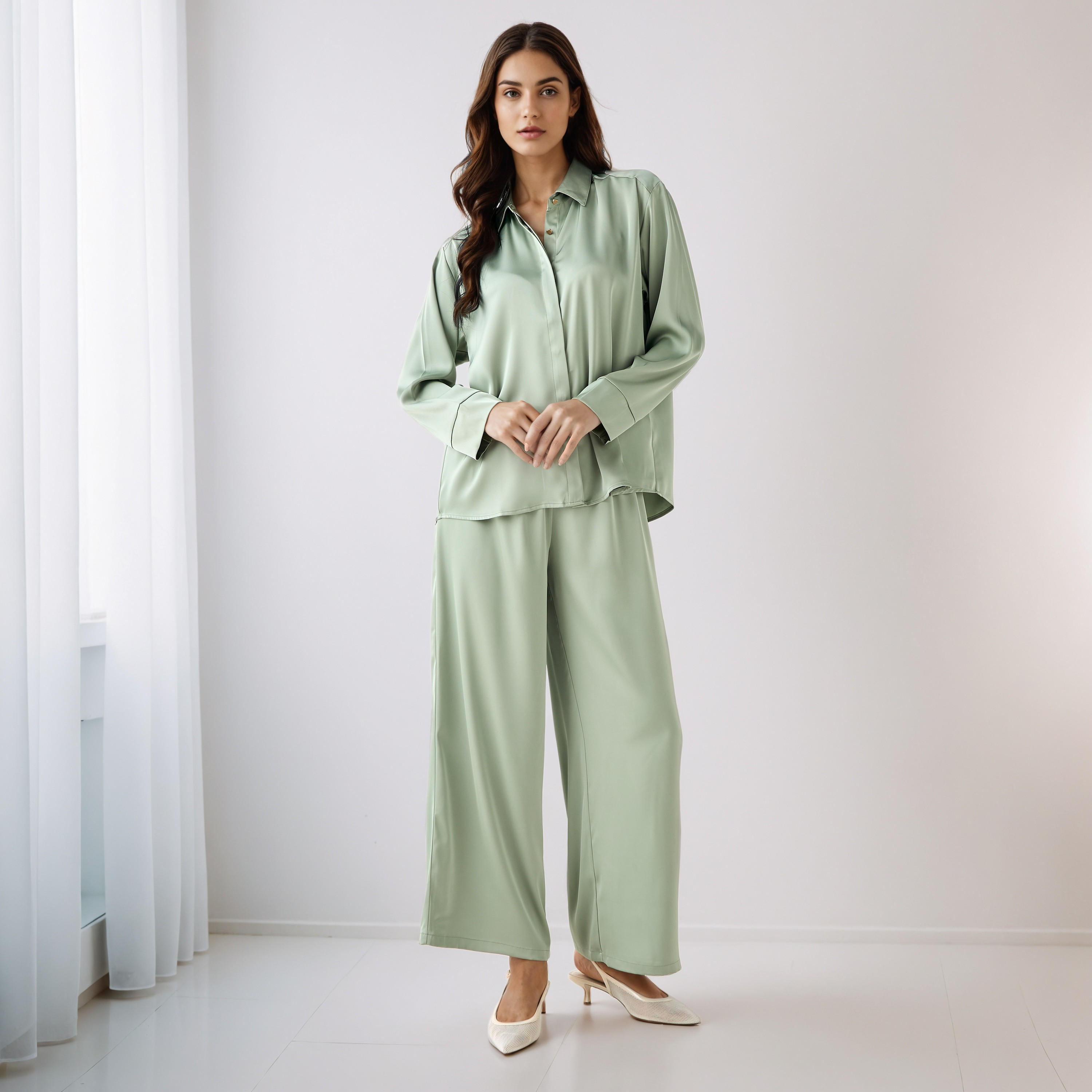 Coord Set with Shirt & Wide Leg Pants-women-clothing-coordsets-image-1
