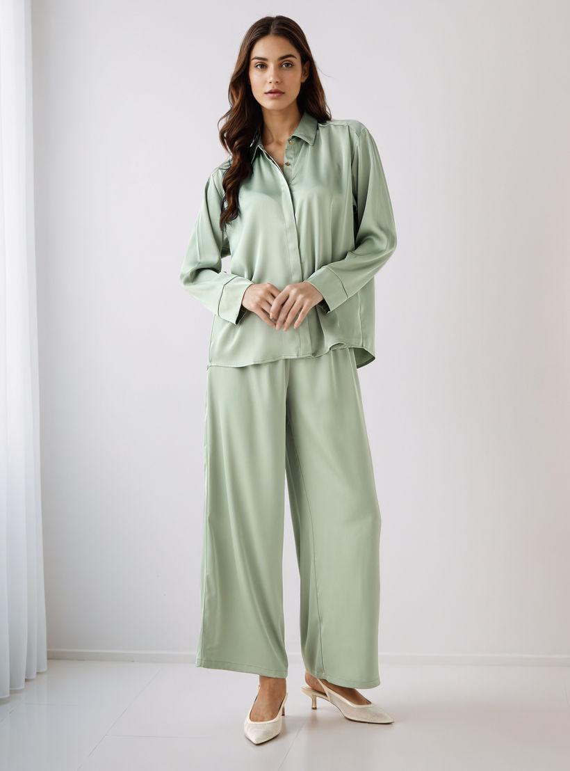 Coord Set with Shirt & Wide Leg Pants-women-clothing-coordsets-image-1