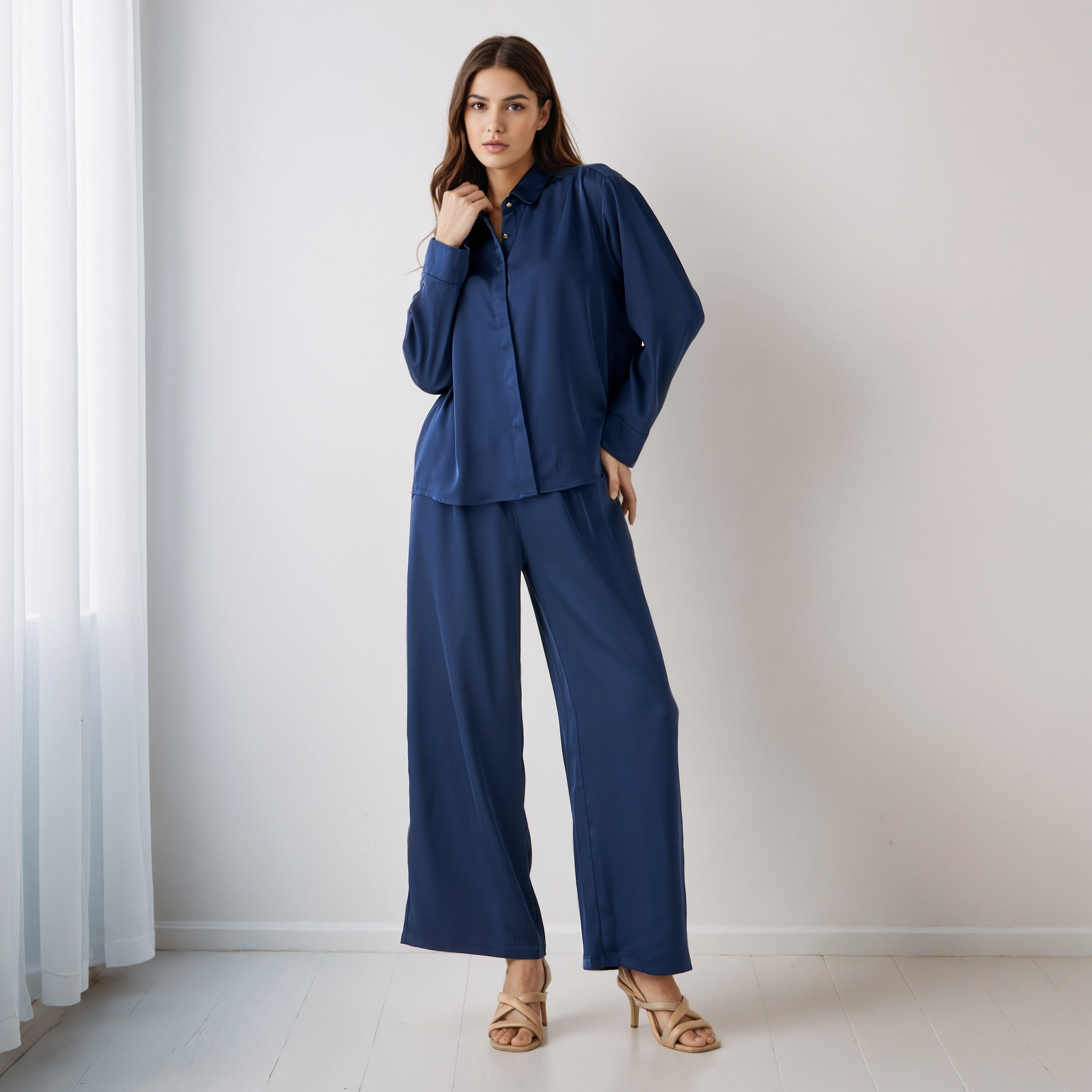 Coord Set with Shirt & Wide Leg Pants-women-clothing-coordsets-image-1