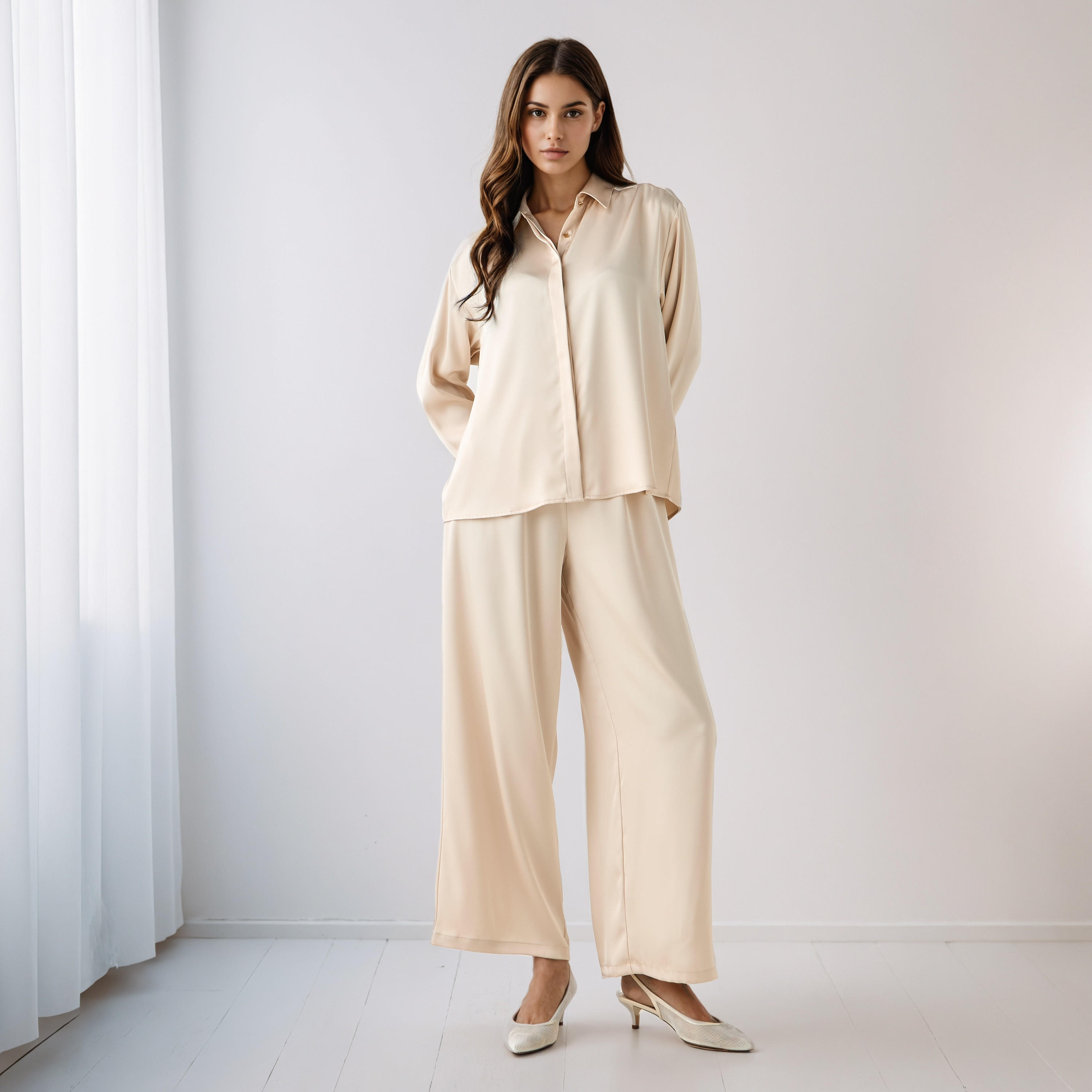 Coord Set with Shirt & Wide Leg Pants-women-clothing-coordsets-image-1