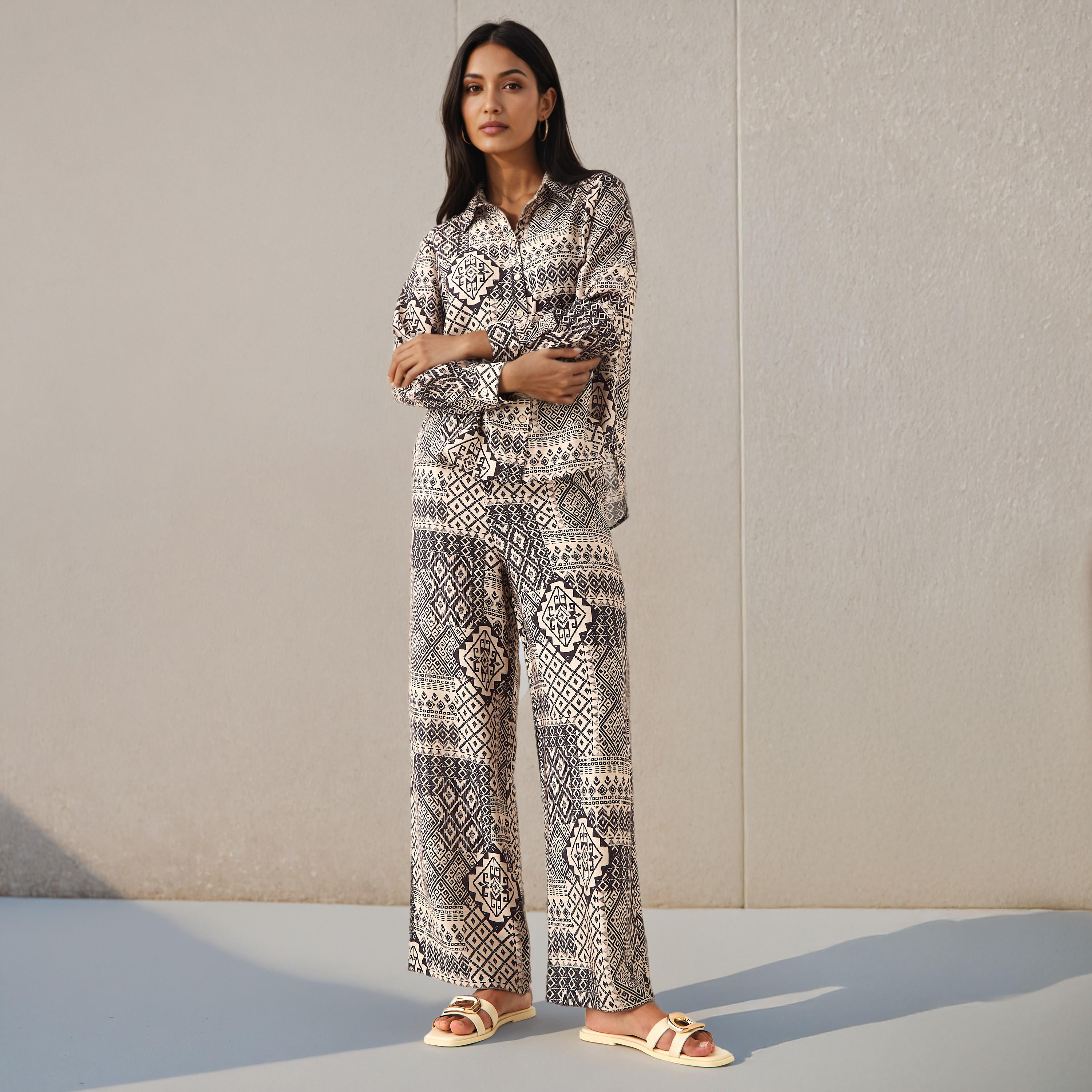 Coord Set with Shirt & Wide Leg Pants-women-clothing-coordsets-image-1