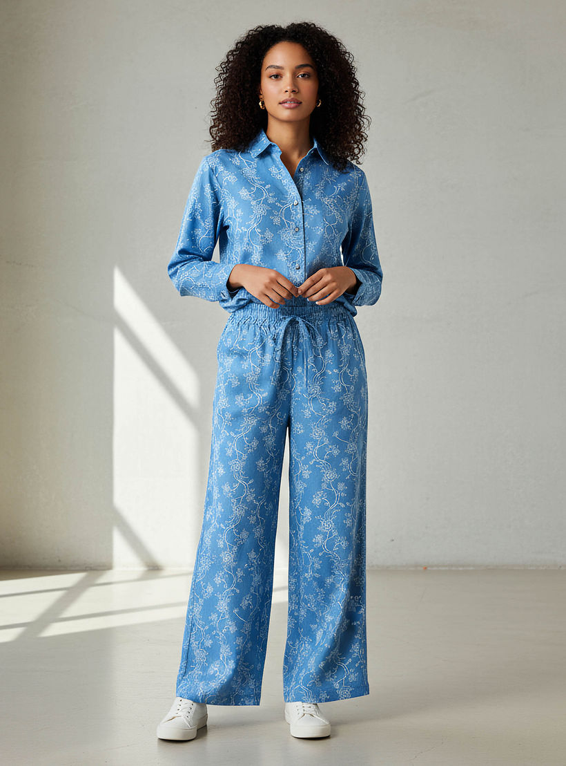 Denim Coord Set with Shirt & Wide Leg Pants-women-clothing-coordsets-image-1