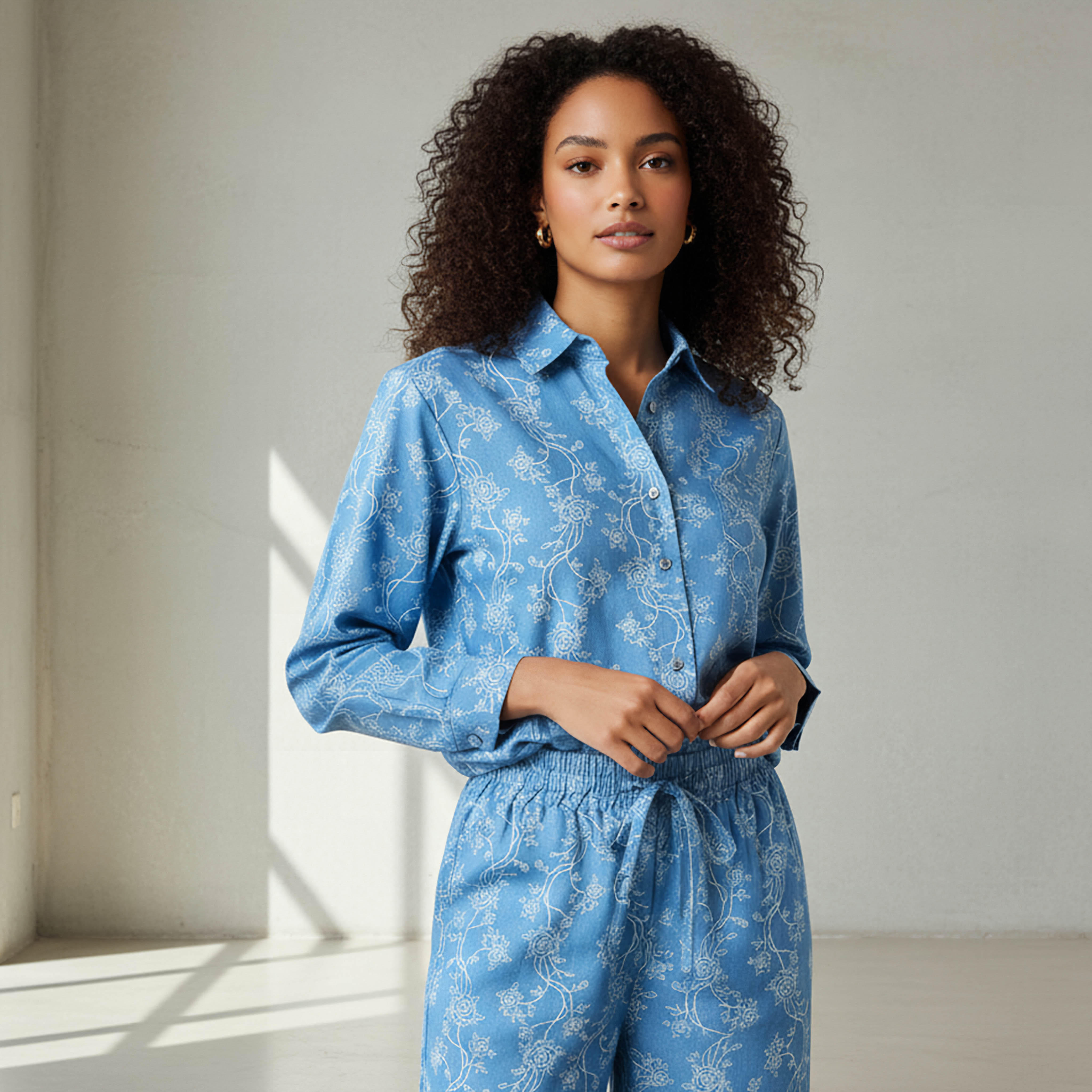 Denim Coord Set with Shirt & Wide Leg Pants-women-clothing-coordsets-image-2