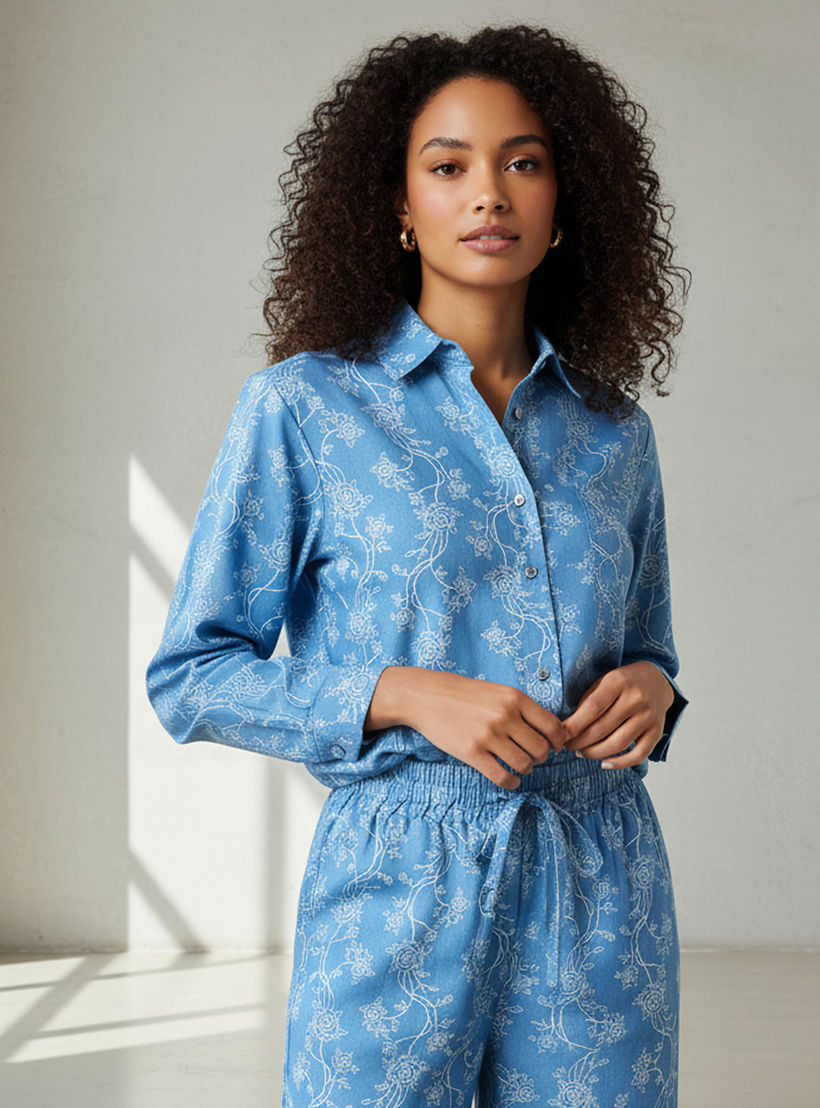 Denim Coord Set with Shirt & Wide Leg Pants-women-clothing-coordsets-image-2